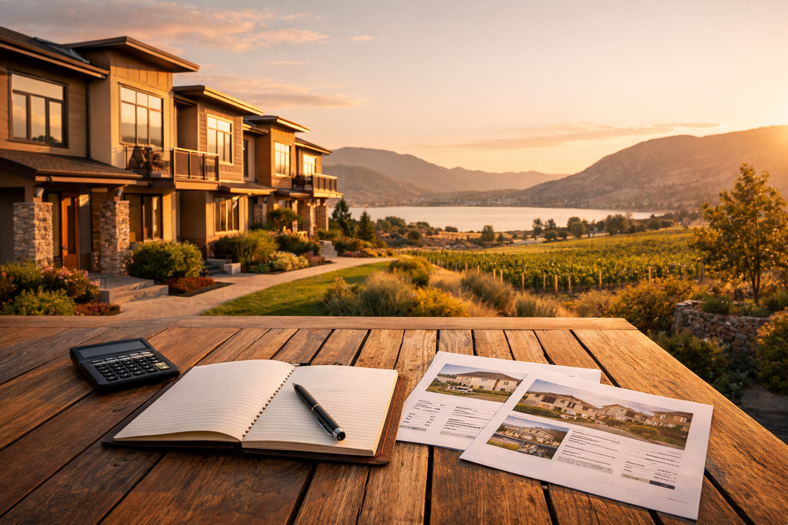 Townhomes in the South Okanagan with mountain views in spring