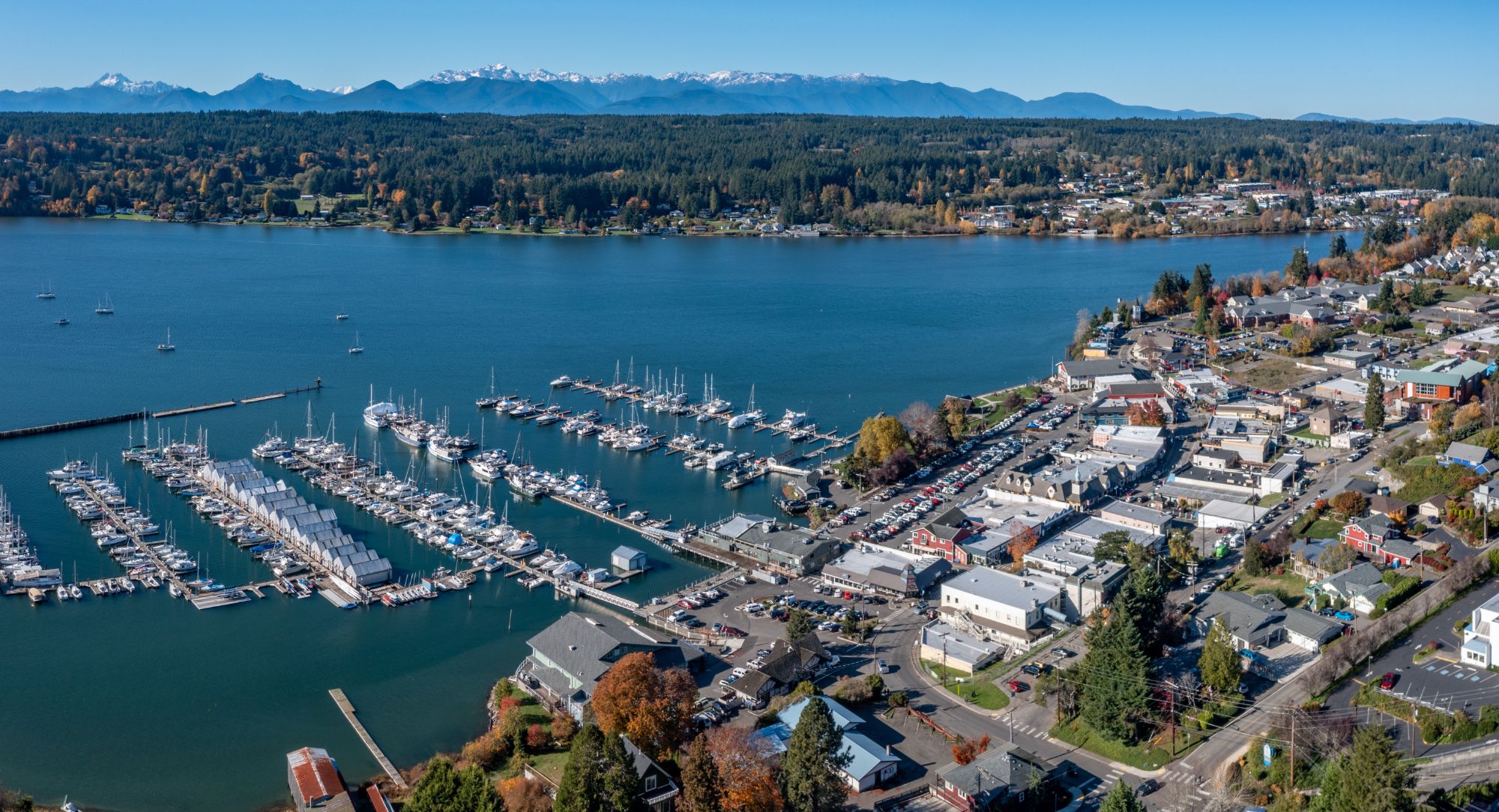 Aerial view of Poulsbo marina and Liberty Bay