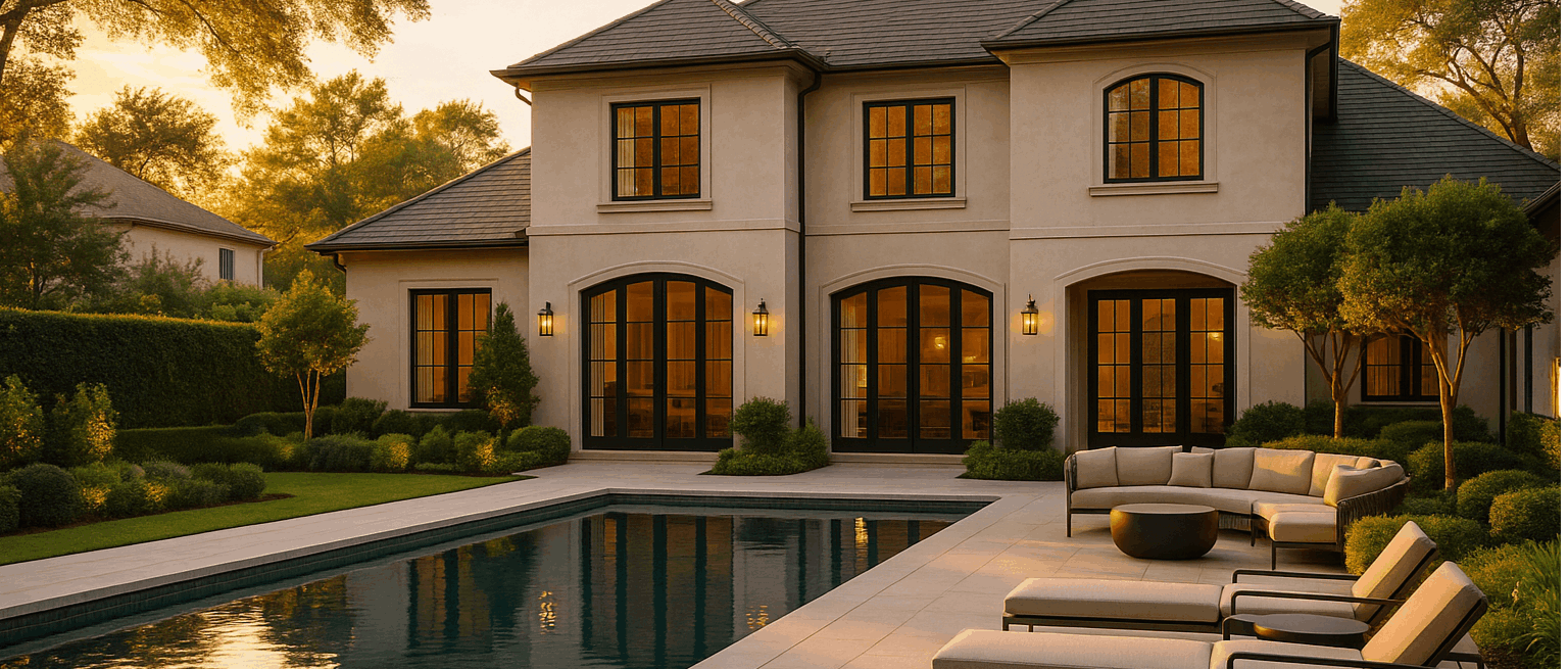 Golden-hour exterior of a luxury Texas home