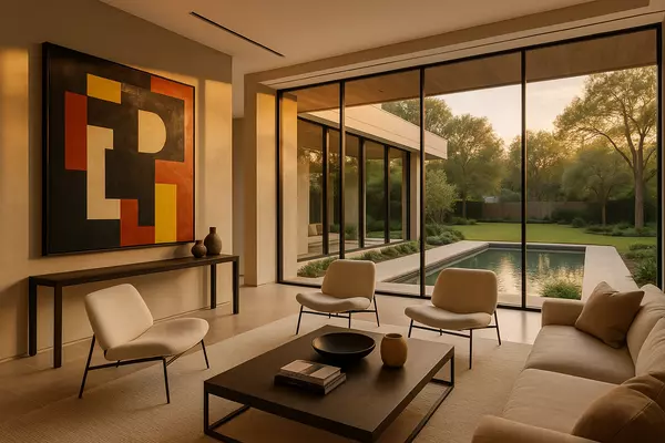 Interior of a Houston luxury property with designer furnishings and bold artwork — real estate staging at its best