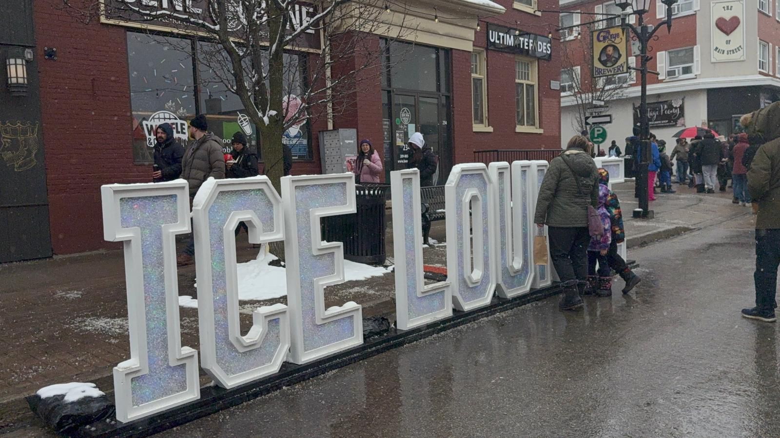 Ice Lounge on Main sign on historic Main Street in downtown Newmarket Ontario