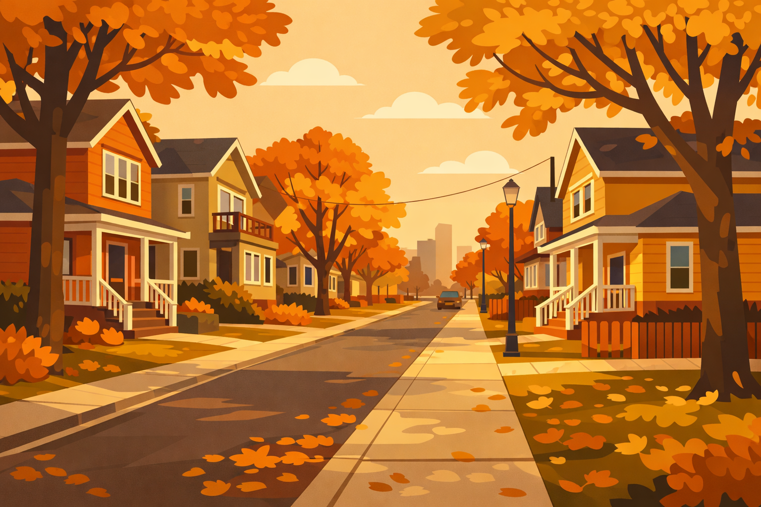 Illustrated residential street in Moncton, New Brunswick showing tree-lined homes available to first-time buyers in 2026.