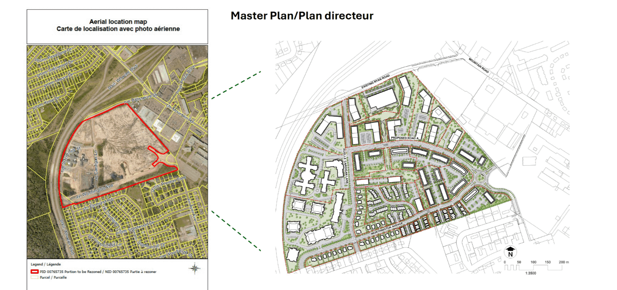 Station Yards master plan location map near Mountain Road and Wheeler Boulevard in Moncton NB