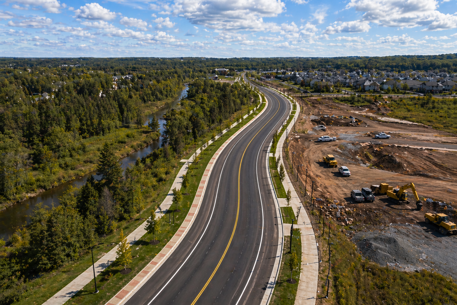 Aerial view of Dieppe Boulevard expansion opening new development land for homes in Dieppe NB