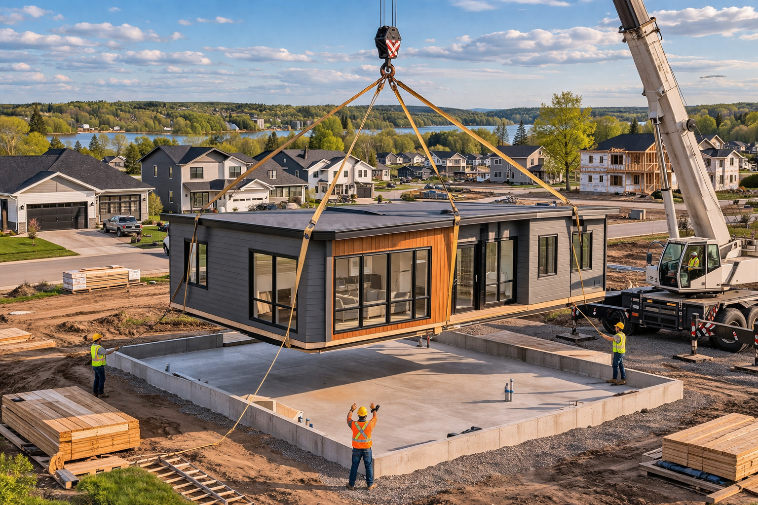 Modular home being installed in a Riverview NB residential development by Kent Homes in 2026