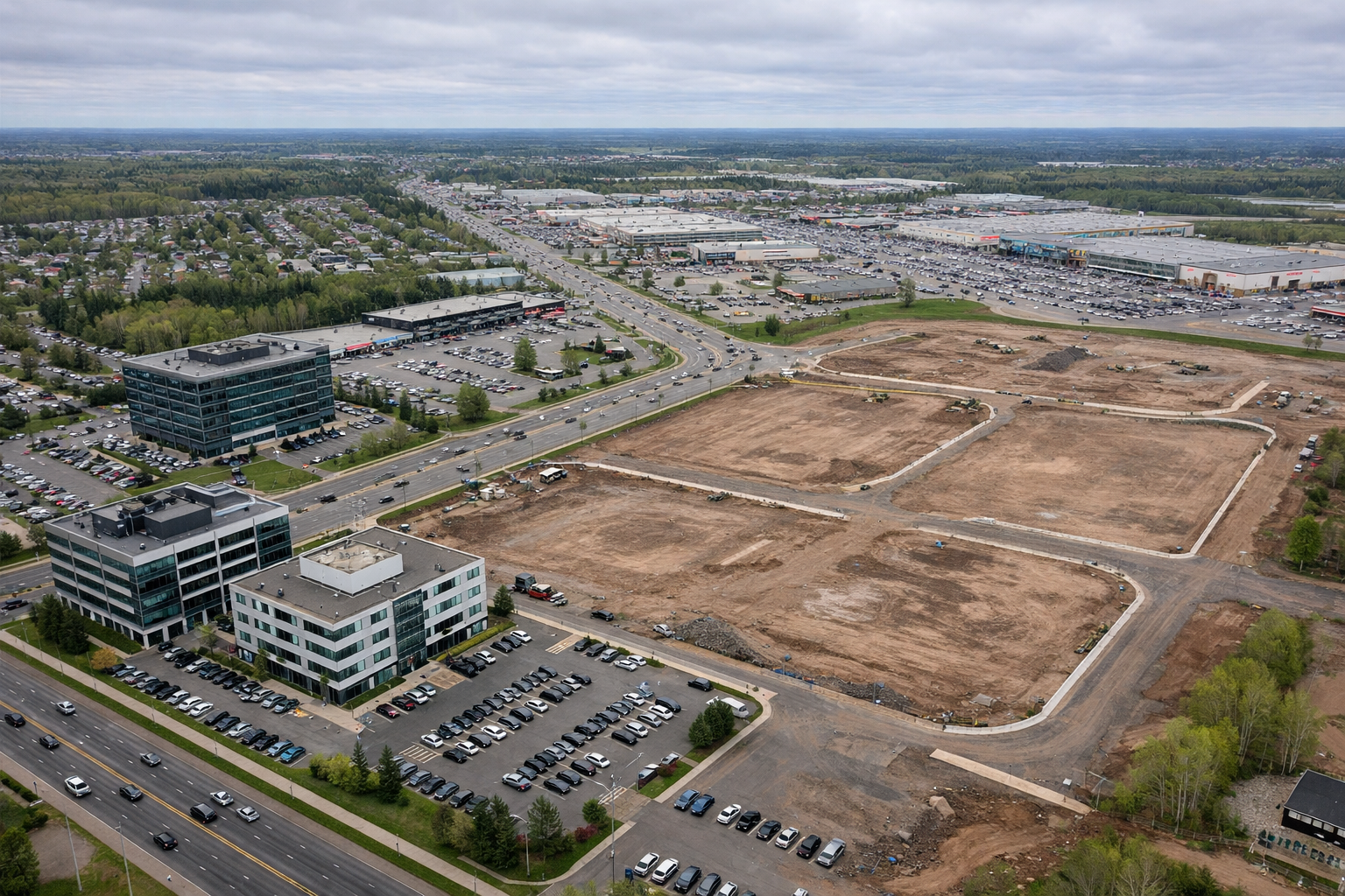 Aerial view of Emmerson Park retail development site on Vaughan Harvey Boulevard in Moncton NB