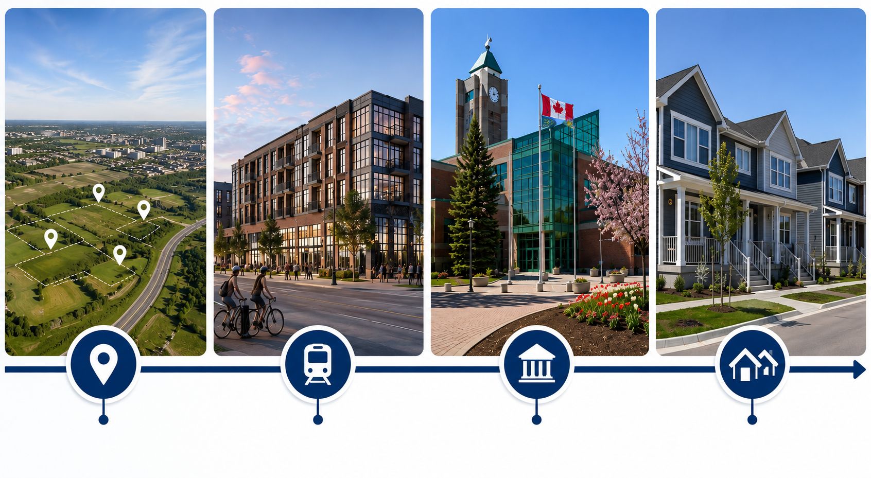 Timeline of major Moncton development approvals from 2024 to 2026 including Vision Lands and Housing Accelerator Fund milestones