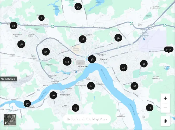Interactive map of homes for sale in Moncton Dieppe and Riverview New Brunswick