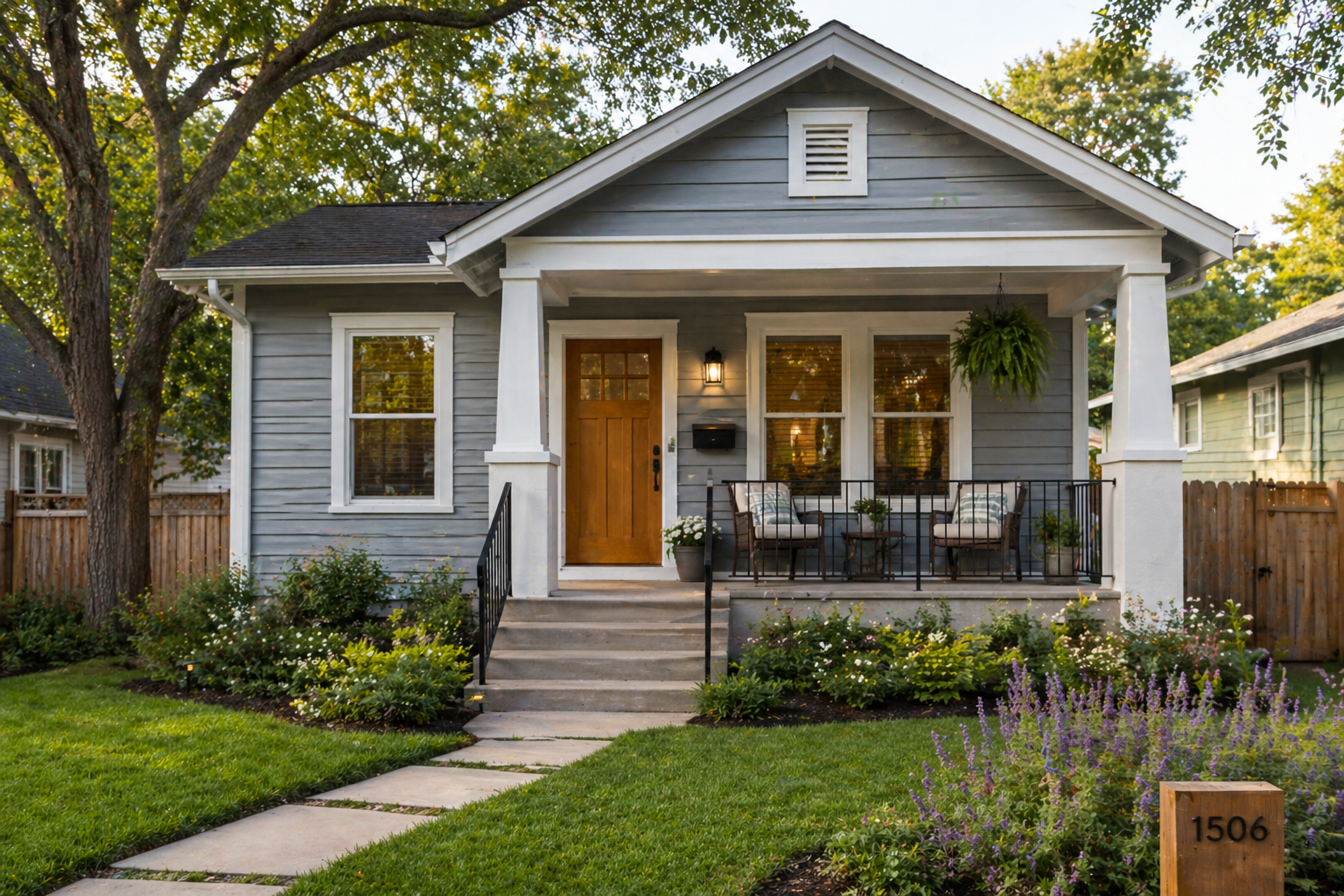 Austin starter home with a welcoming front porch for first-time homebuyers