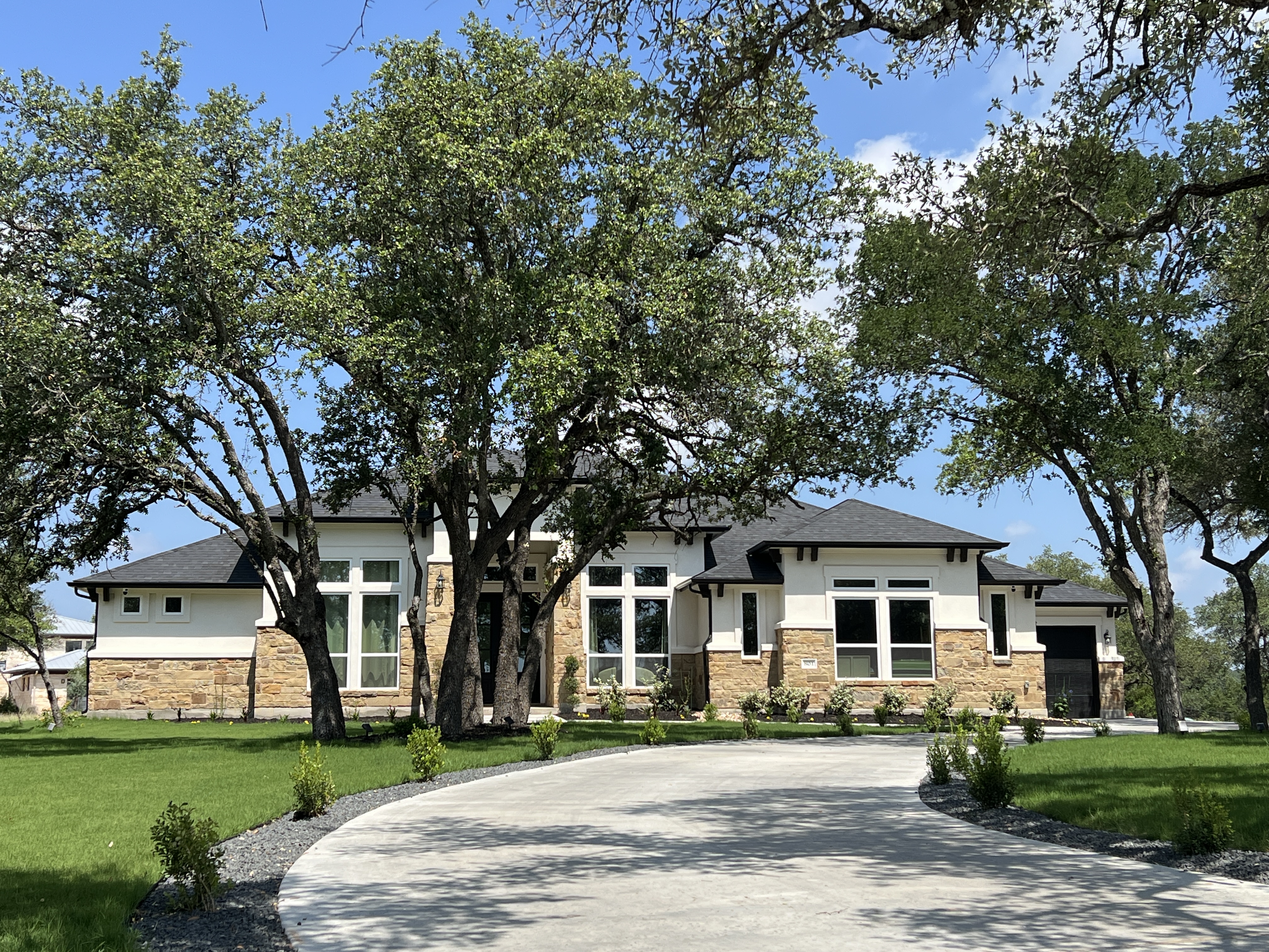 Custom home exterior in Gabriels Overlook Georgetown Texas