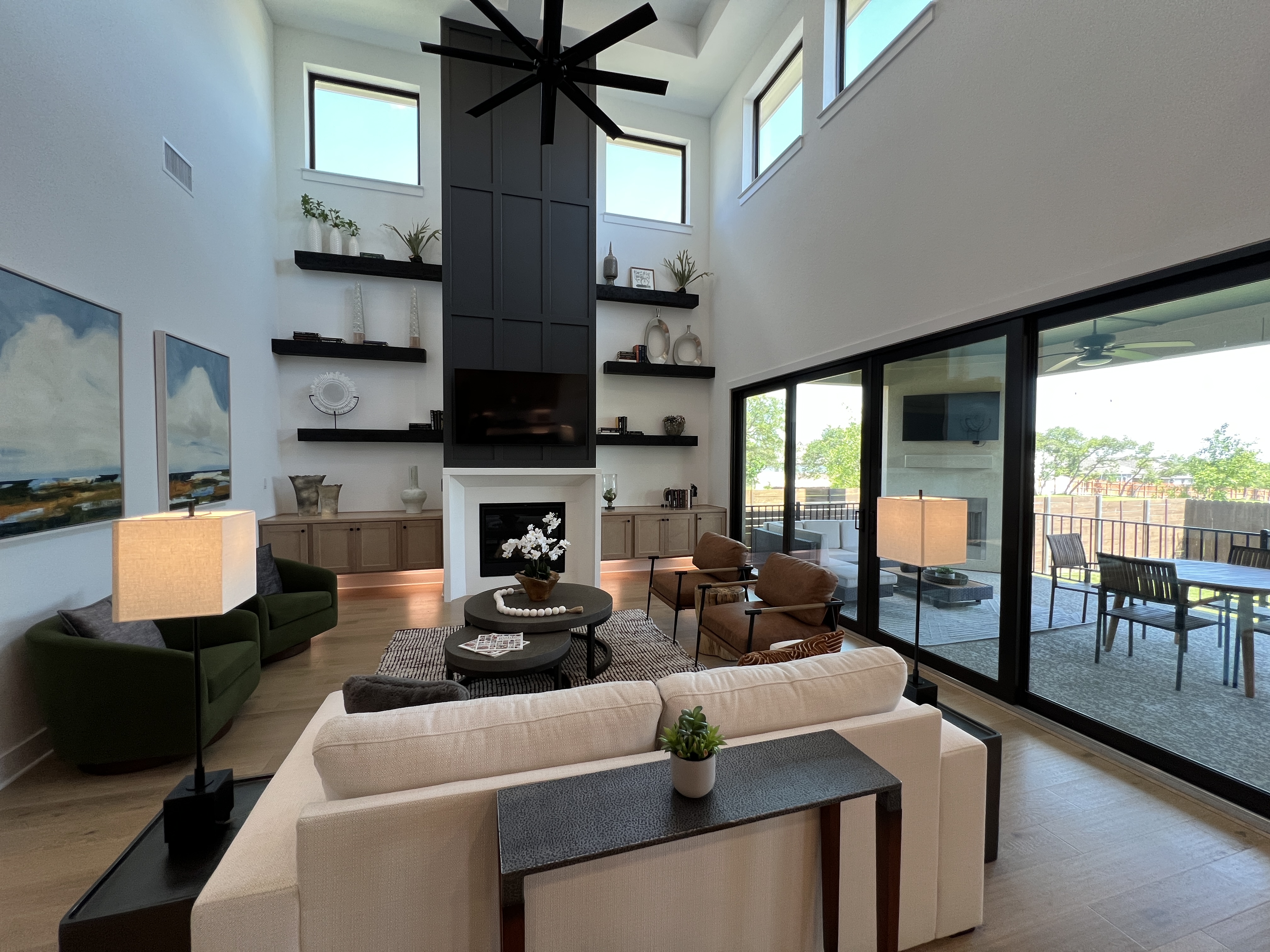 Giddens Homes model living room in Riverstone Georgetown TX