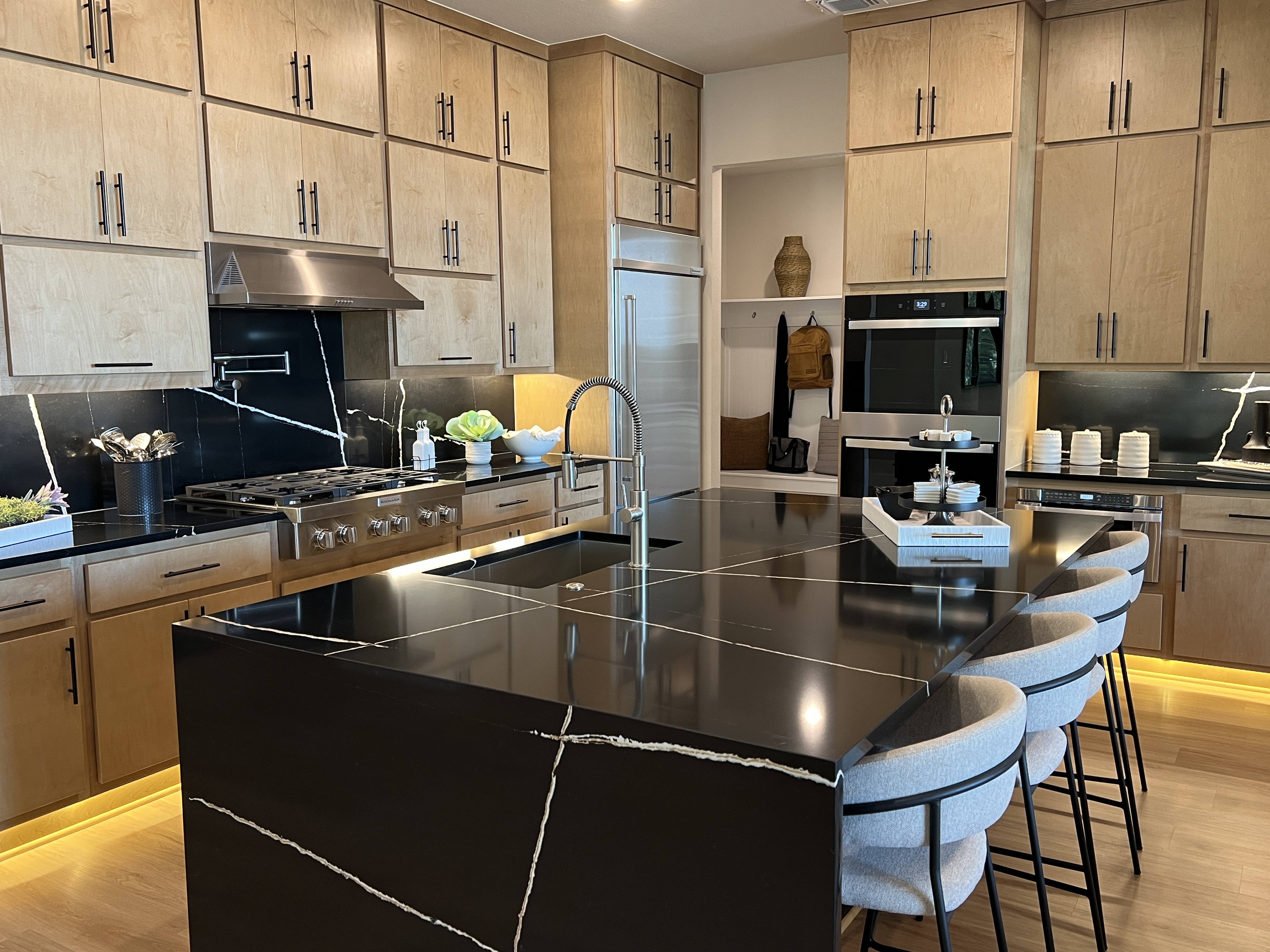 Gourmet kitchen in Riverstone model home Georgetown TX