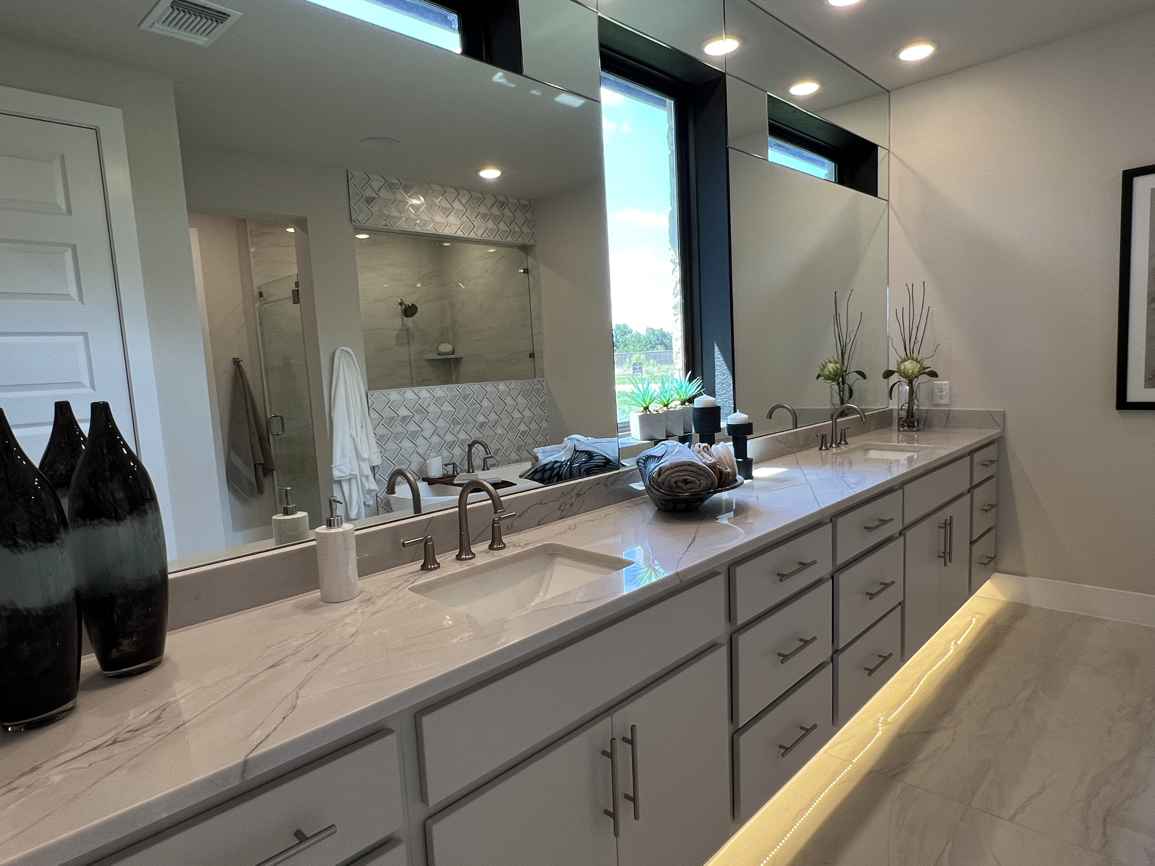 Primary bathroom in Riverstone model home Georgetown TX