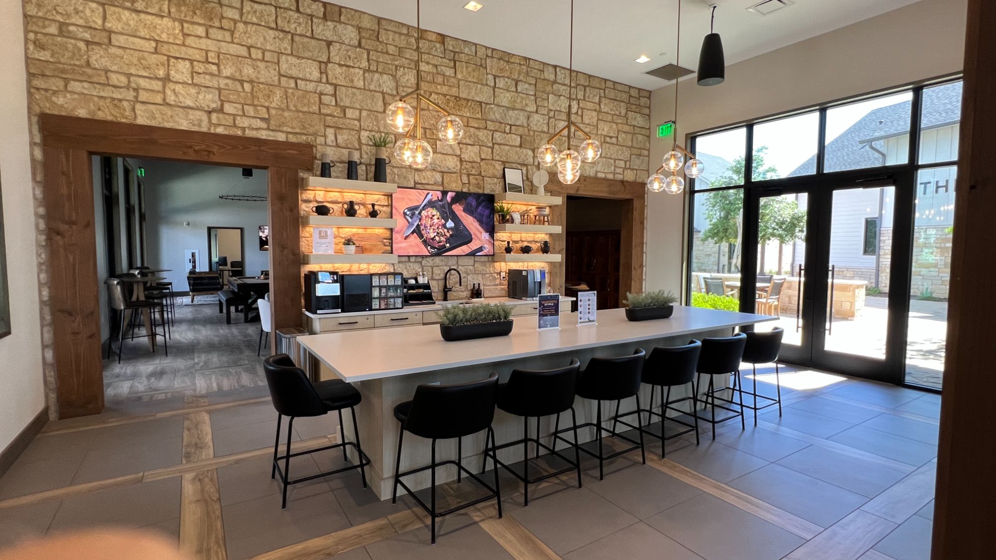 Coffee bar inside The Lodge clubhouse at Regency at Santa Rita Ranch in Liberty Hill Texas