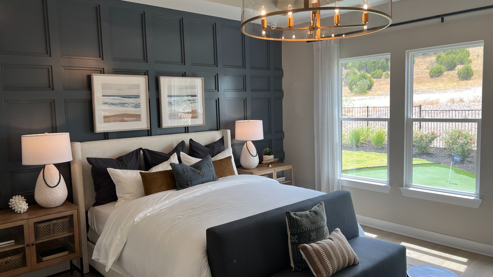 Primary bedroom inside the Blanton model home at Regency at Santa Rita Ranch in Liberty Hill Texas