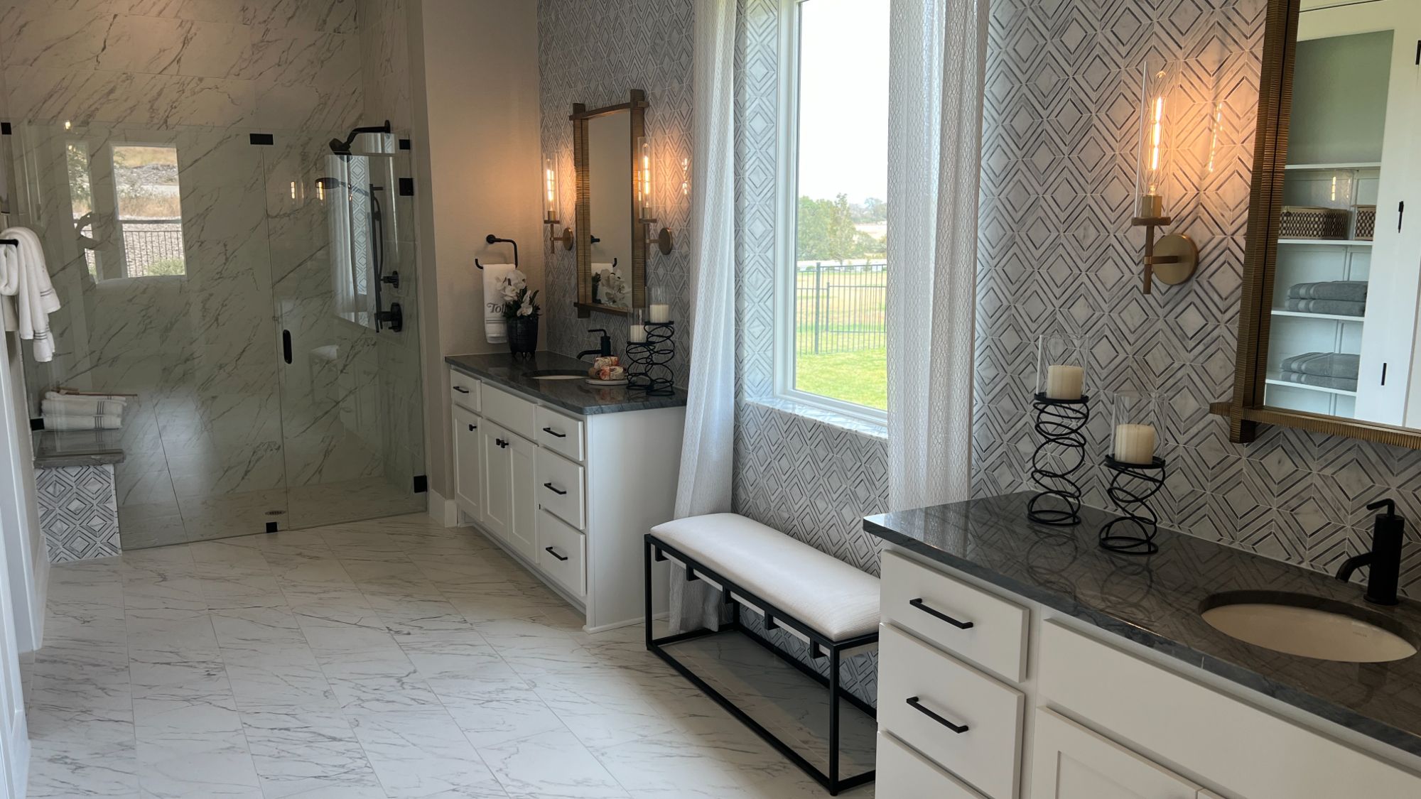 Primary bathroom inside the Blanton model home at Regency at Santa Rita Ranch in Liberty Hill Texas