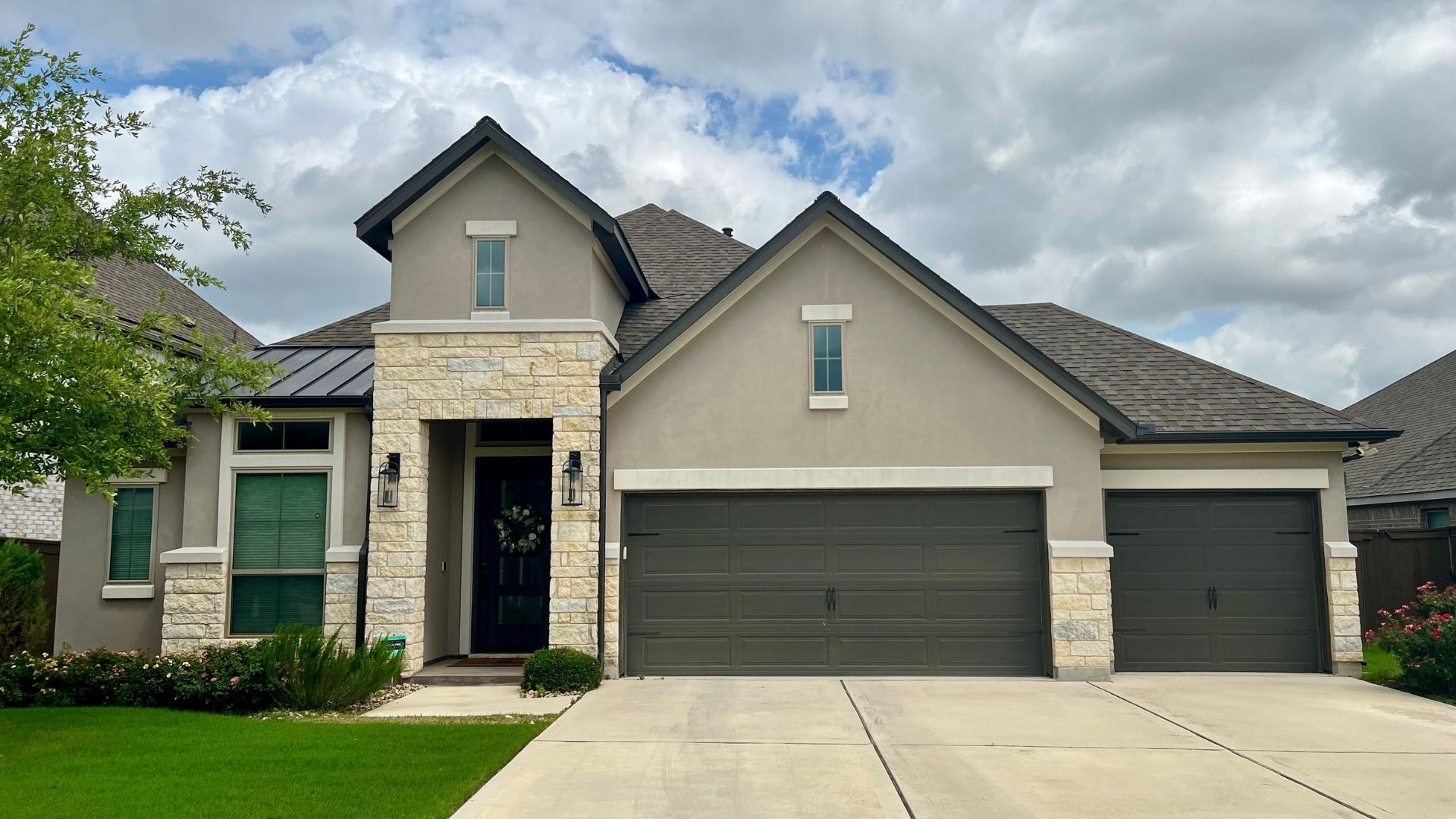 Mid-size home in the Bryson community in Leander Texas with modern suburban curb appeal