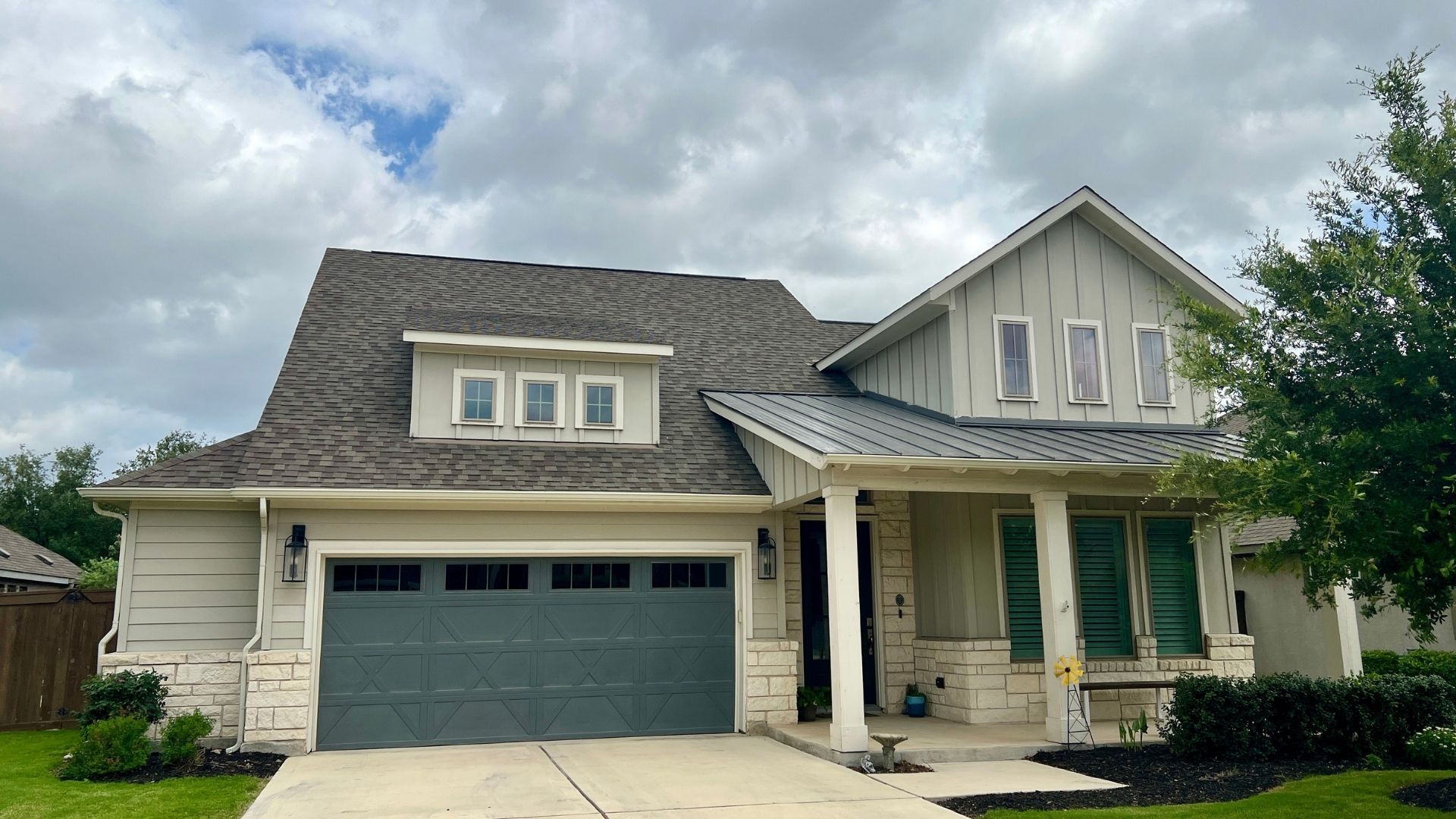 Newer resale home in Bryson Leander TX with contemporary exterior finishes and landscaped yard