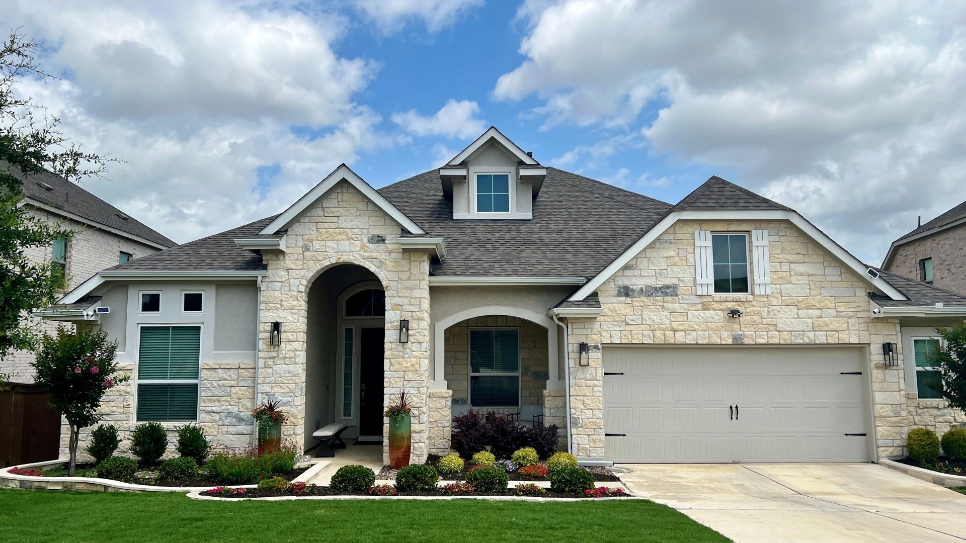 Home for sale style exterior in Bryson Leander Texas with modern design and suburban setting