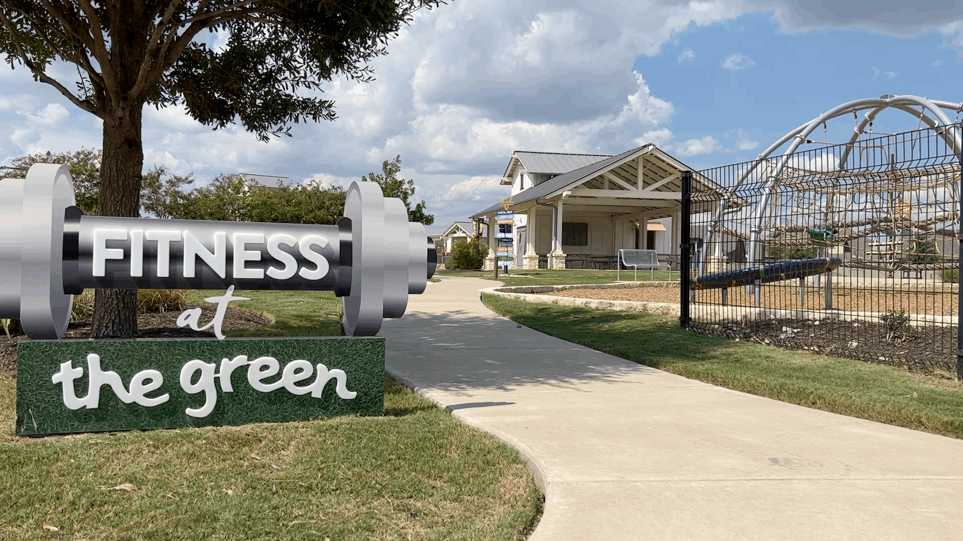 Outdoor fitness area at The Green amenity space in Santa Rita Ranch Liberty Hill Texas