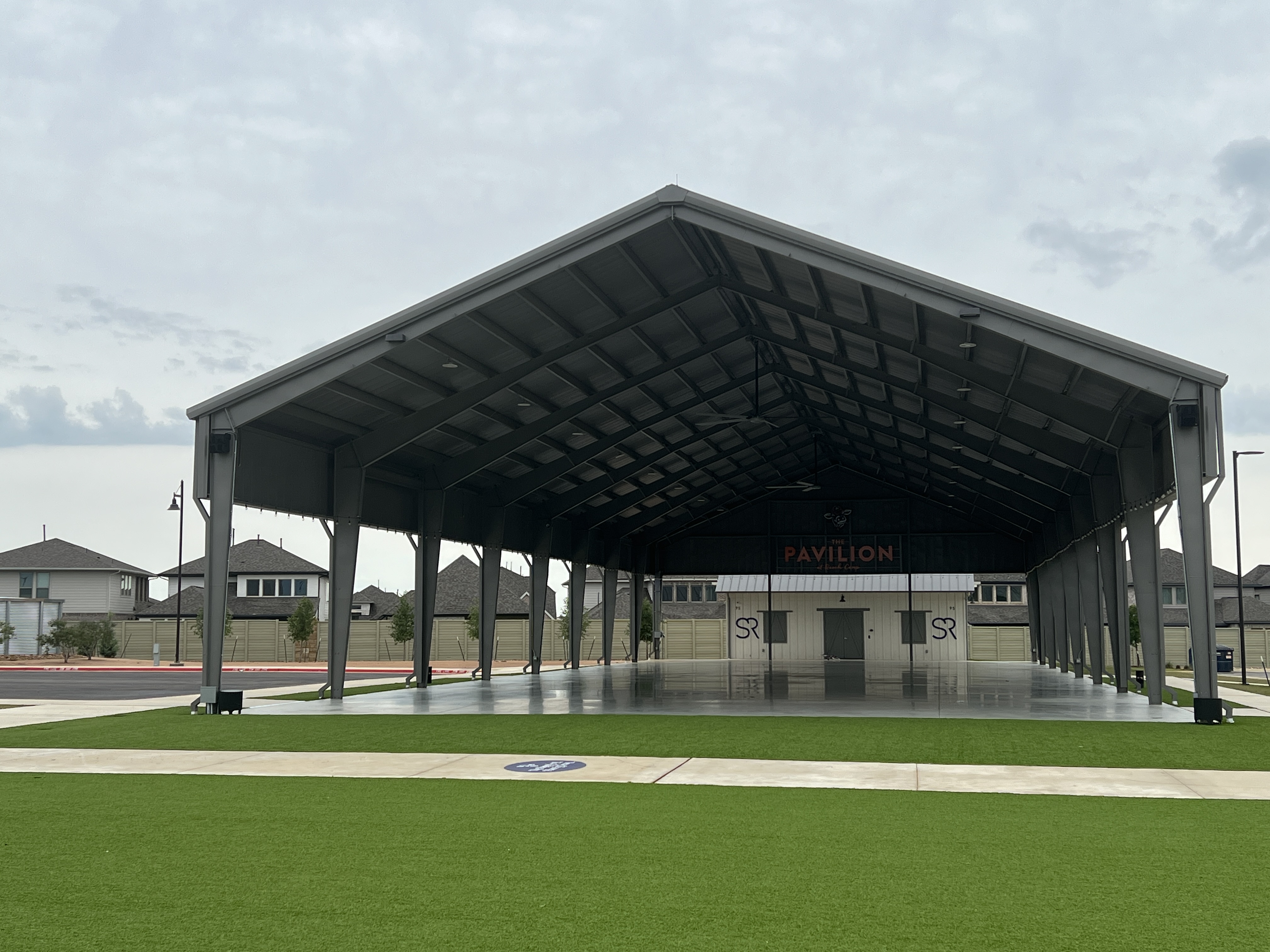 Covered outdoor event pavilion at Ranch Camp in Santa Rita Ranch Liberty Hill Texas