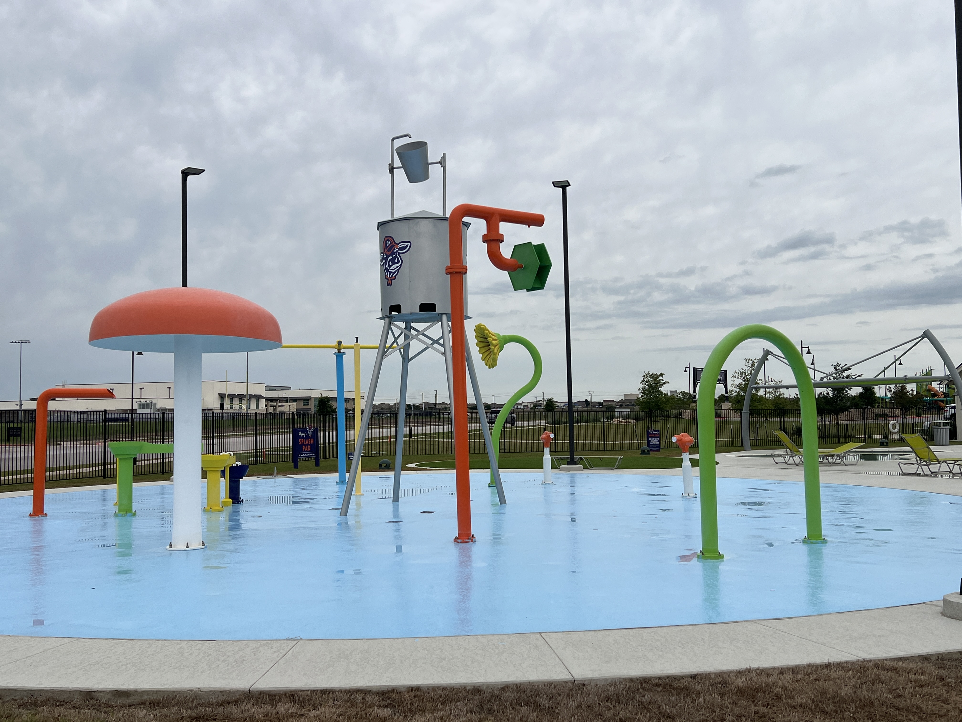 Splash pad and water play area at the Homestead Amenity Center in Santa Rita Ranch Liberty Hill Texas