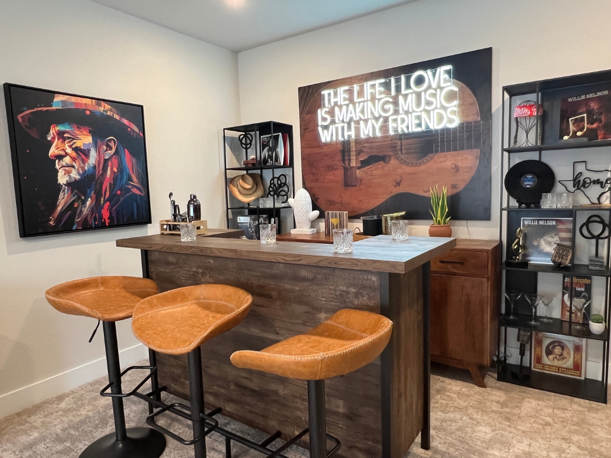 Game room with wet bar in GFO home at Saddleback Santa Rita Ranch Liberty Hill Texas
