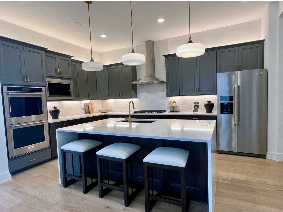 Pulte kitchen with large island in Saddleback at Santa Rita Ranch Liberty Hill Texas