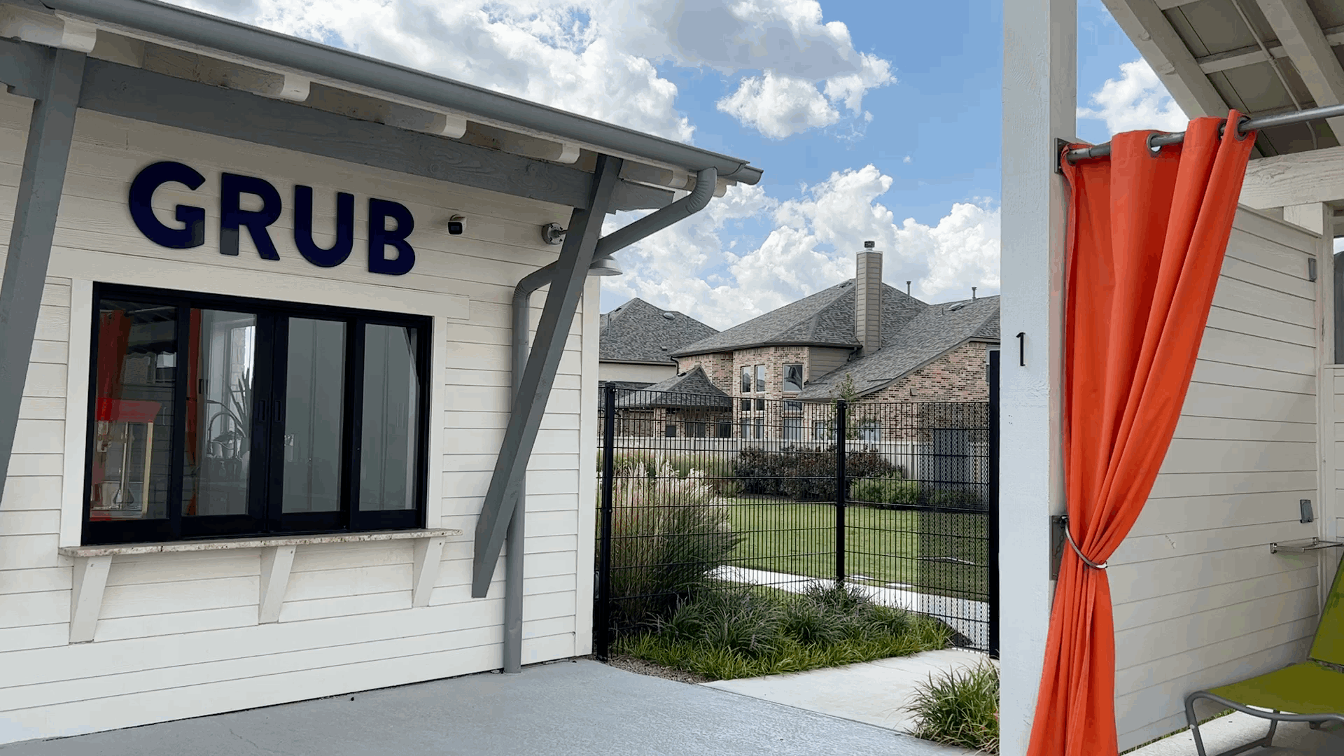 The Grub snack bar and outdoor dining area at Santa Rita Ranch in Liberty Hill Texas