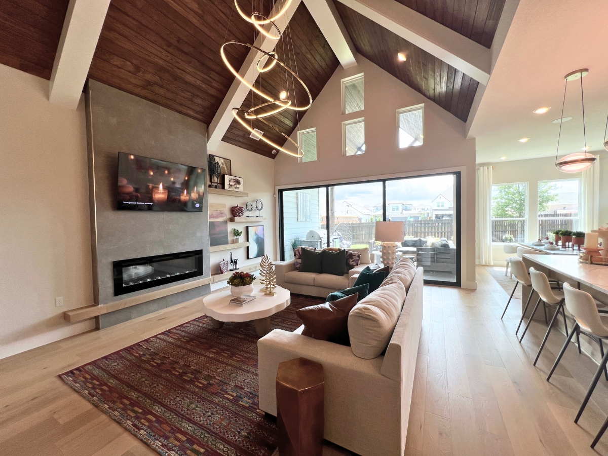 GFO living room with vaulted ceiling in Saddleback at Santa Rita Ranch Liberty Hill Texas