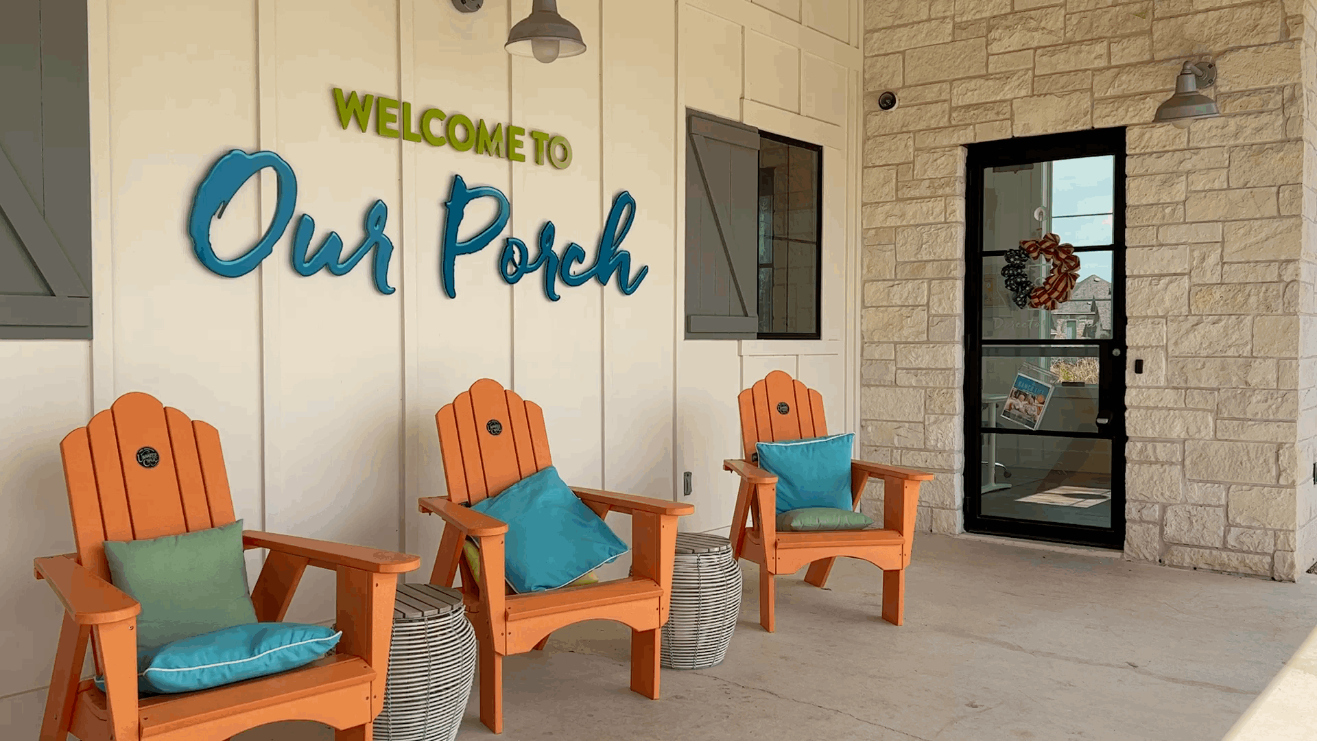The Porch outdoor lounge and gathering space at The Hub in Santa Rita Ranch Liberty Hill Texas