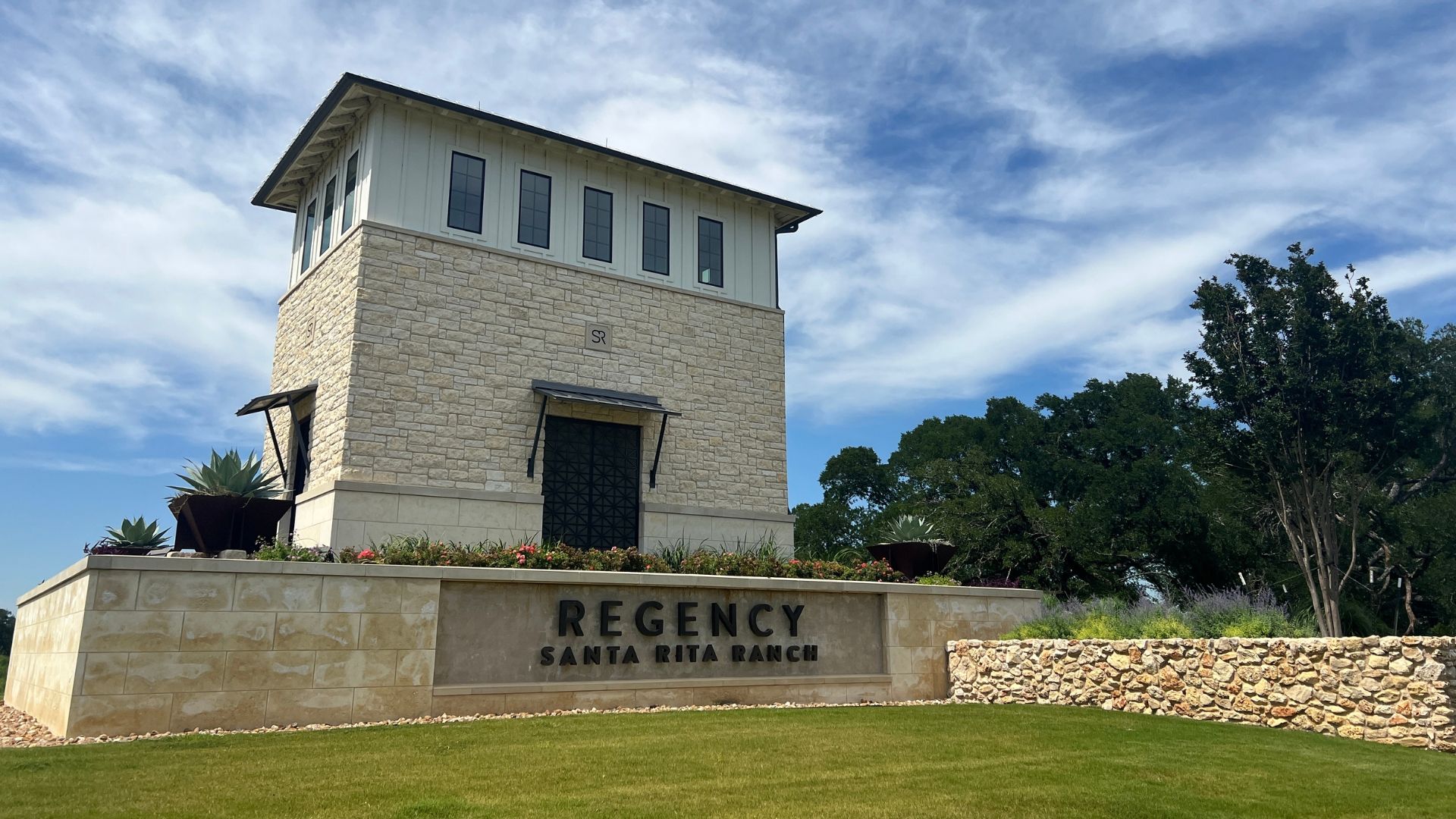 Regency at Santa Rita Ranch 55+ community entrance sign in Liberty Hill Texas