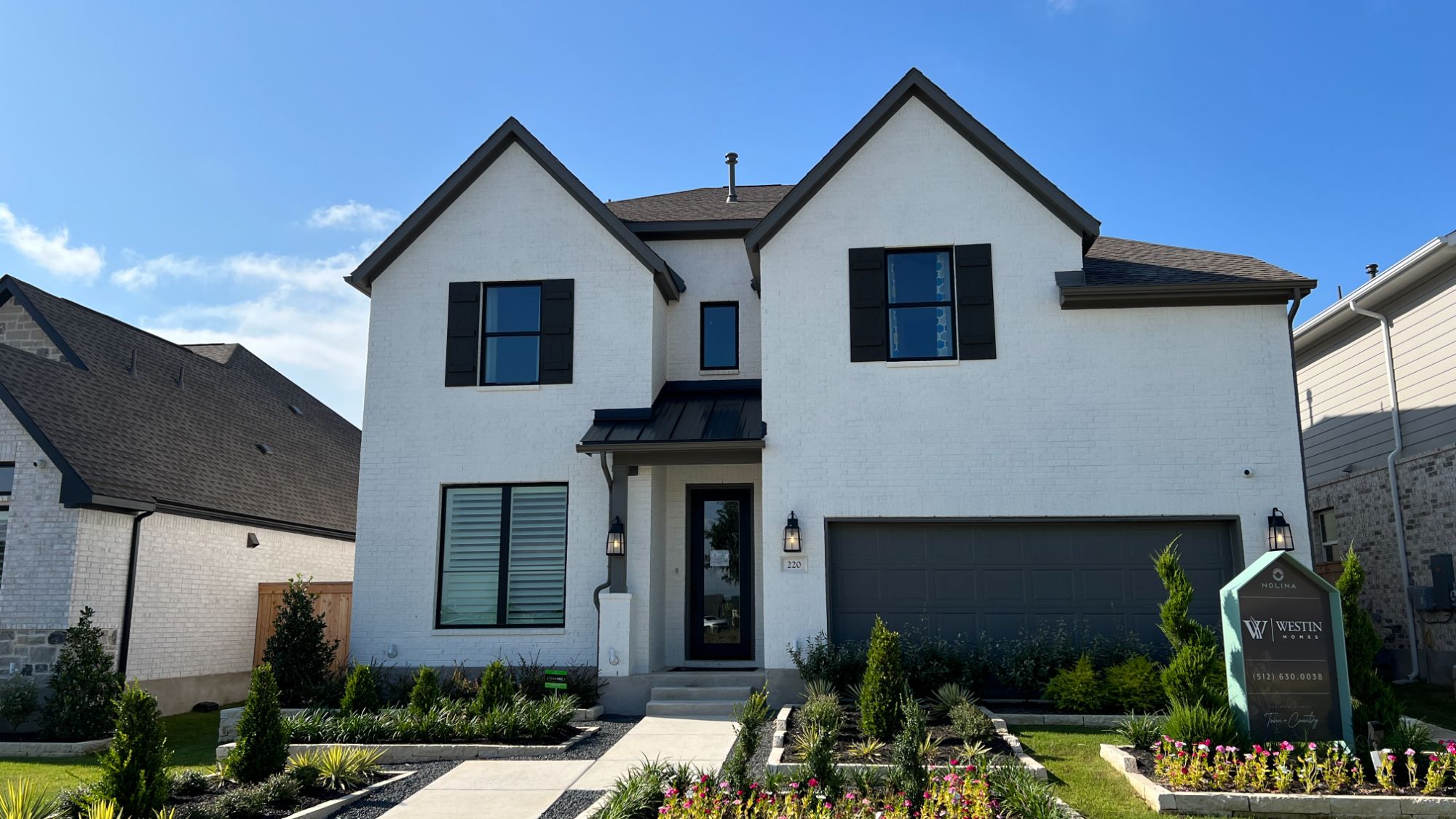 new construction home exterior in Nolina Georgetown TX neighborhood