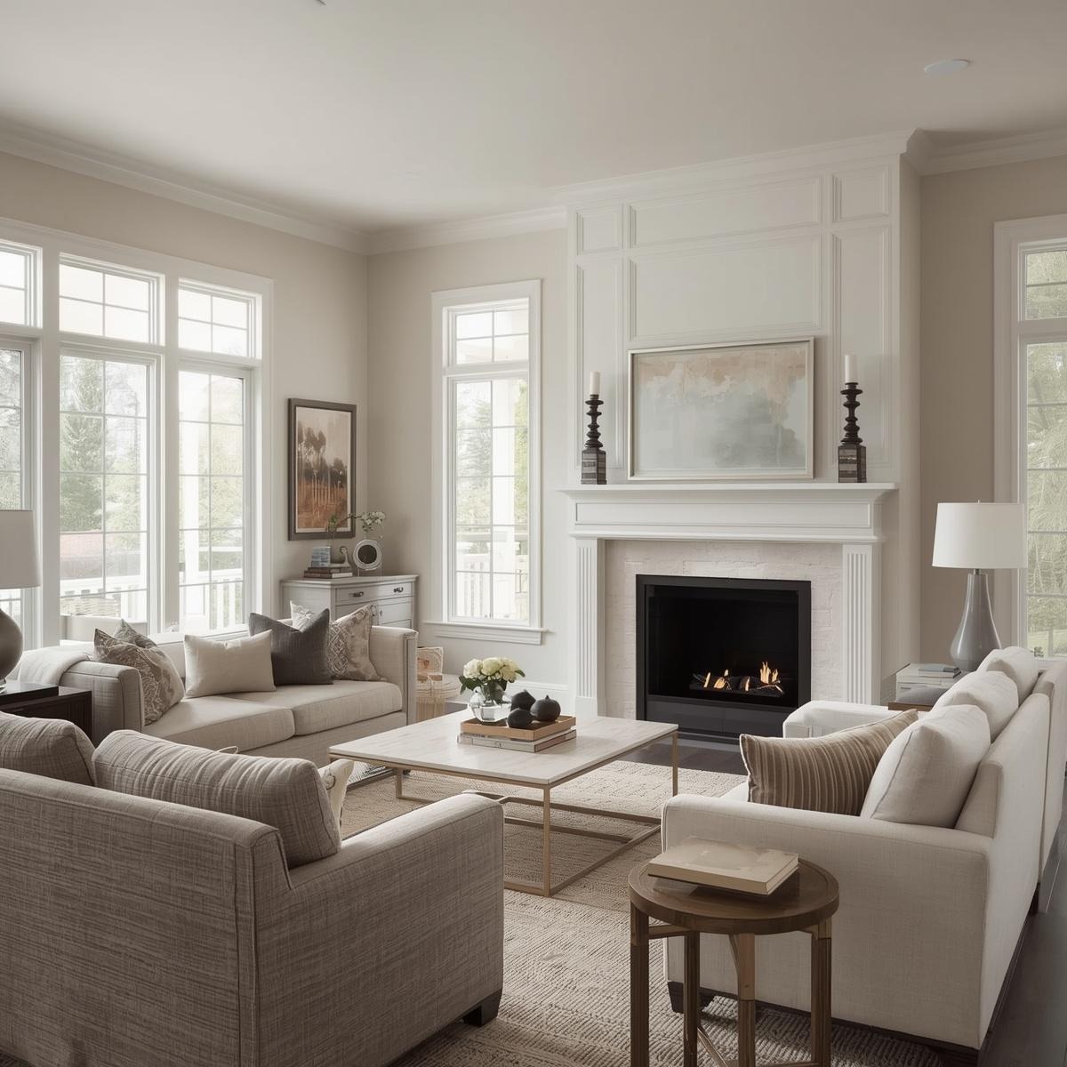 Beautifully staged living room with soft natural light and neutral tones in Fox River Valley home