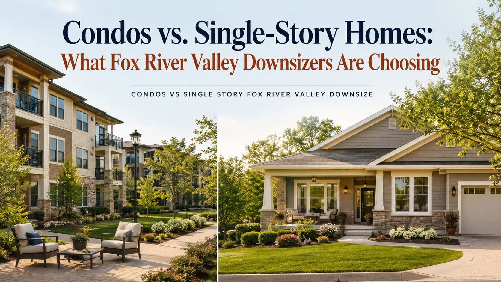 Quiet sunlit single-story home with a welcoming front porch and mature trees in the Fox River Valley