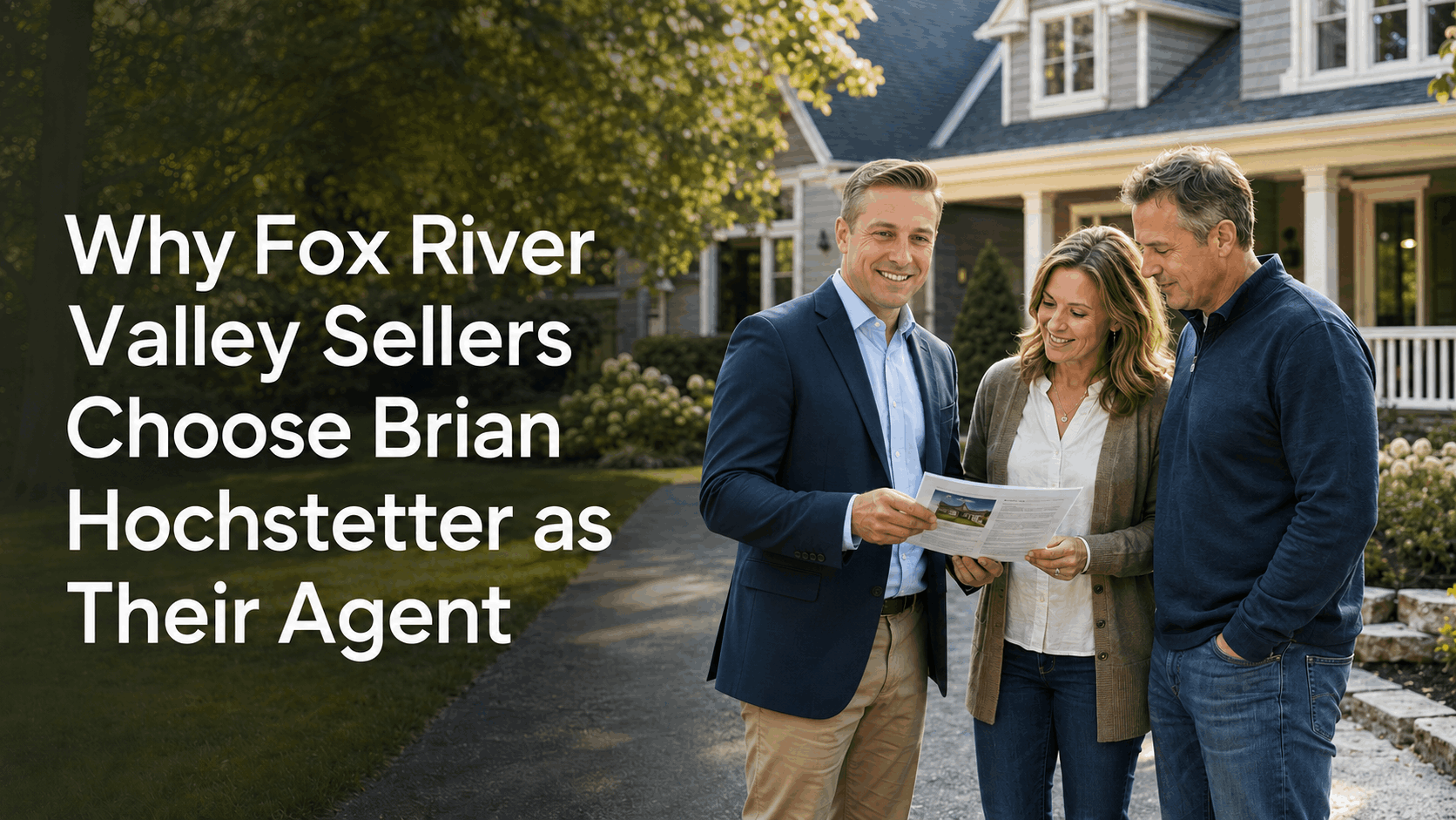 Brian Hochstetter, Fox River Valley listing agent, meeting with homeowners on a front porch
