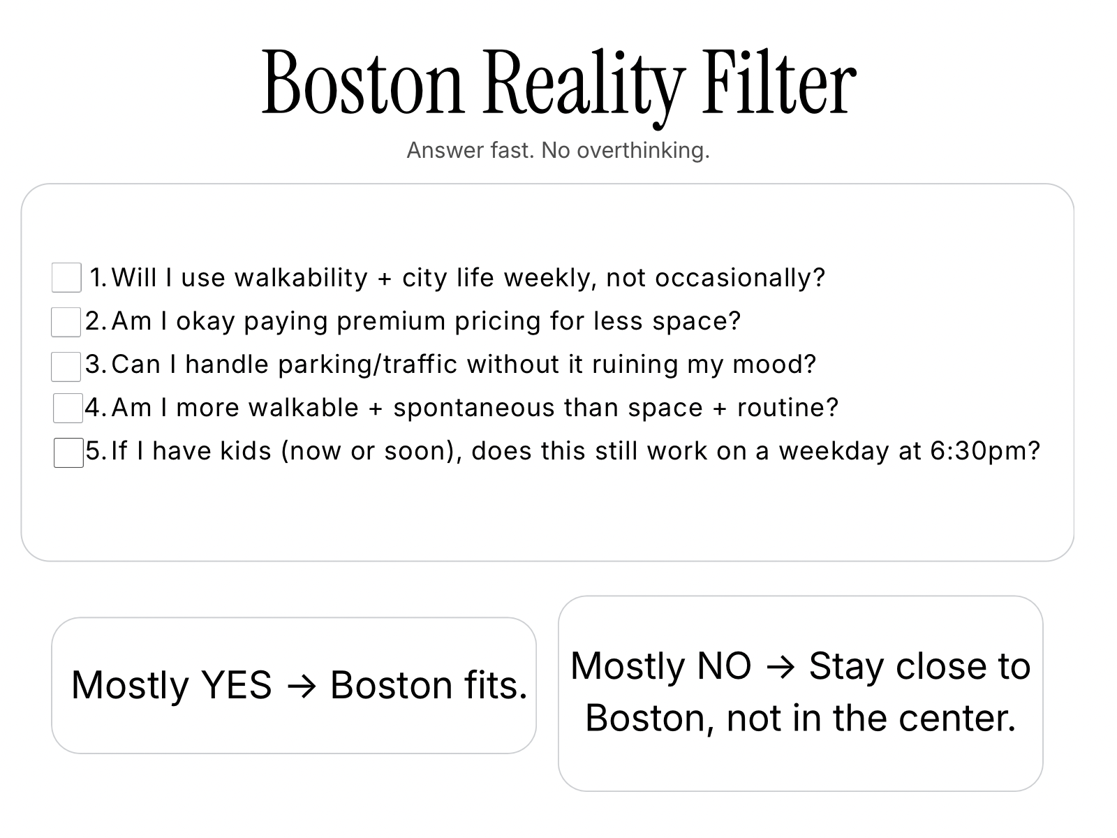 Boston reality filter checklist to decide if living in Boston will feel worth it
