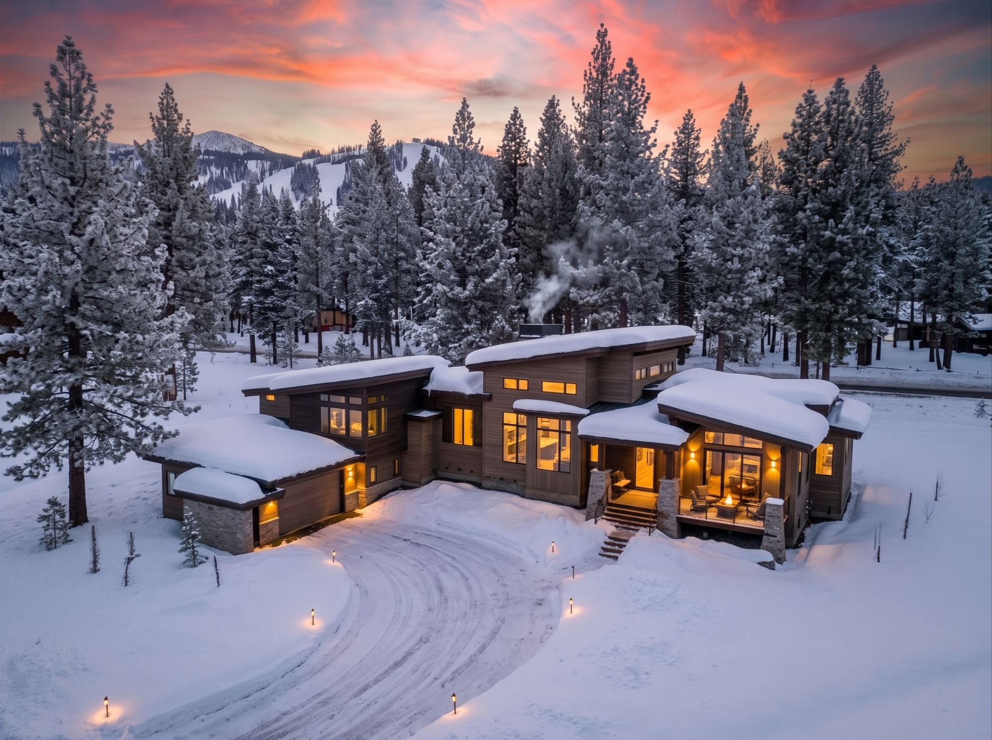 Nevada Lake Tahoe winter lifestyle with luxury home and professionally maintained snow access