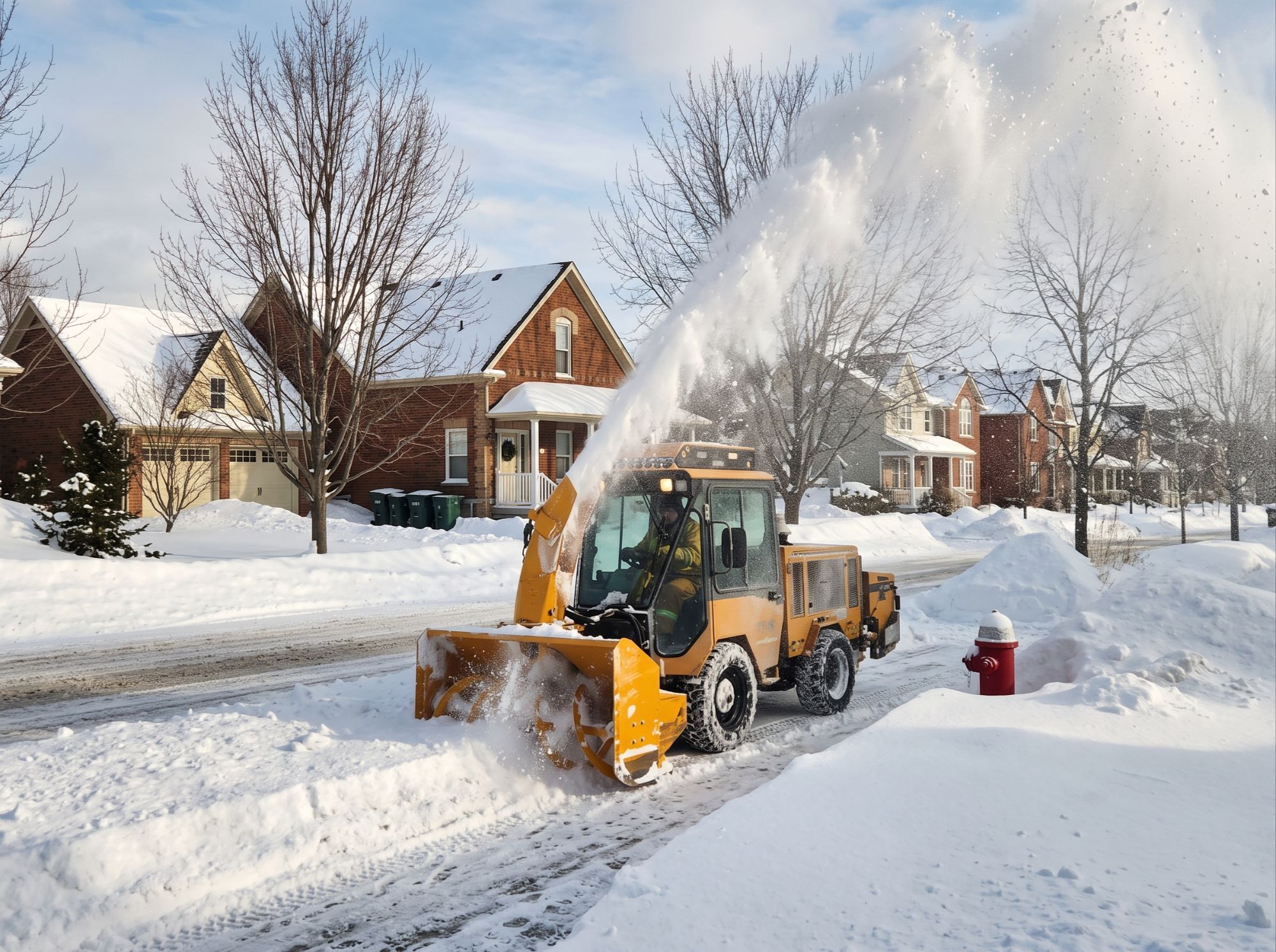 Snowplow clearing a steep luxury driveway in Incline Village Nevada
