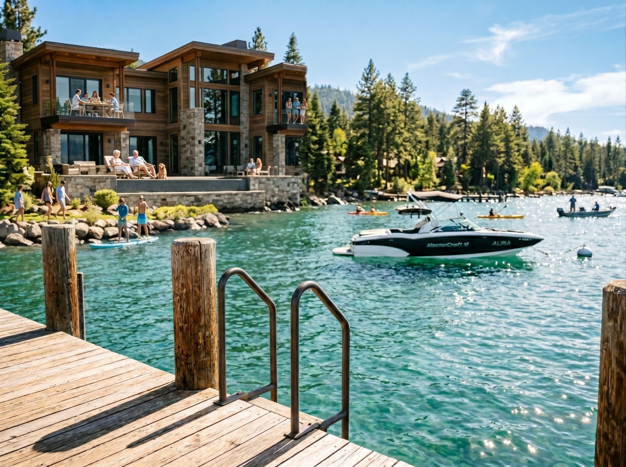 Nevada side Lake Tahoe waterfront home with private buoy marina and boat access