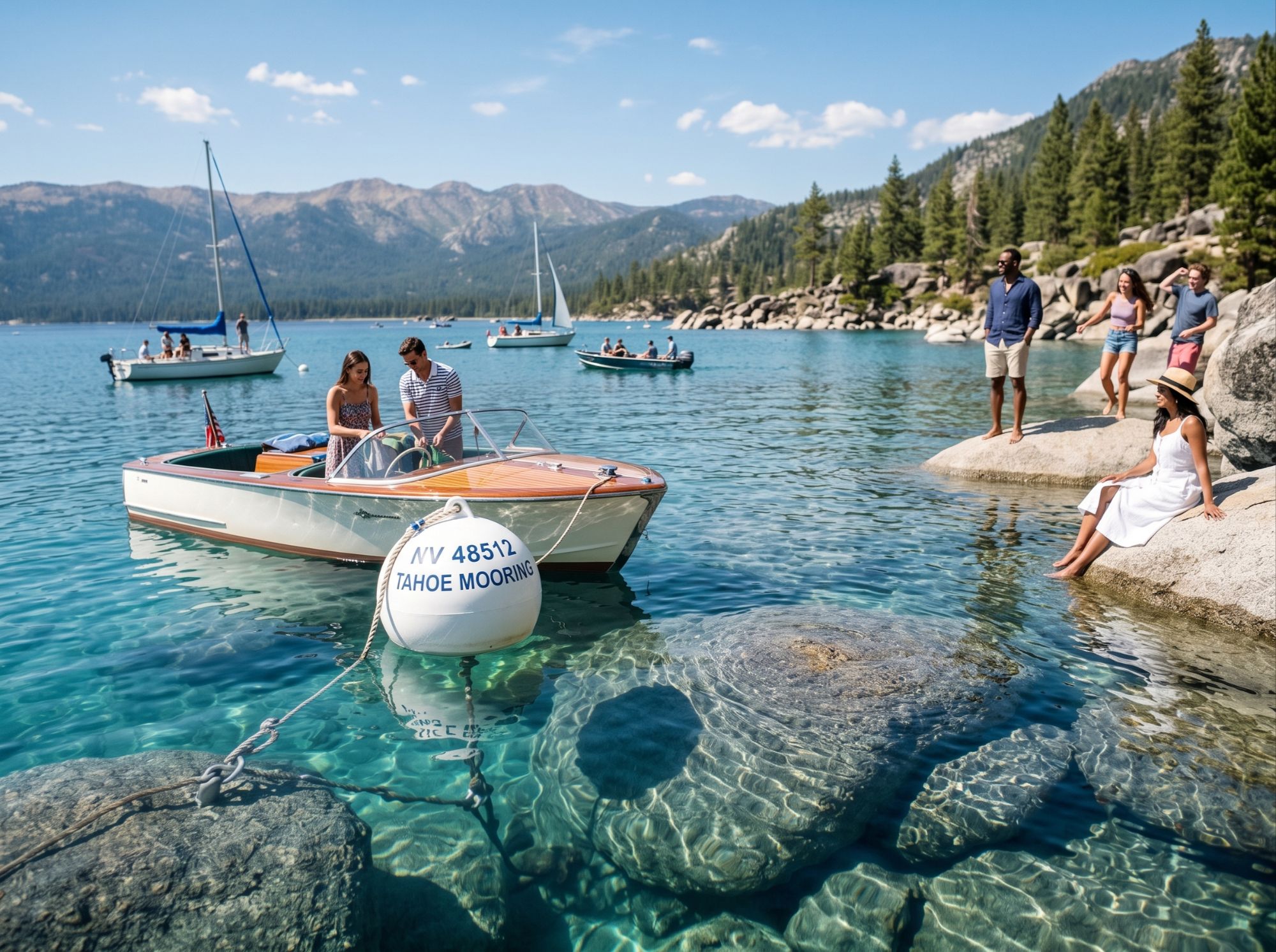 Private registered mooring buoy on the Nevada side of Lake Tahoe