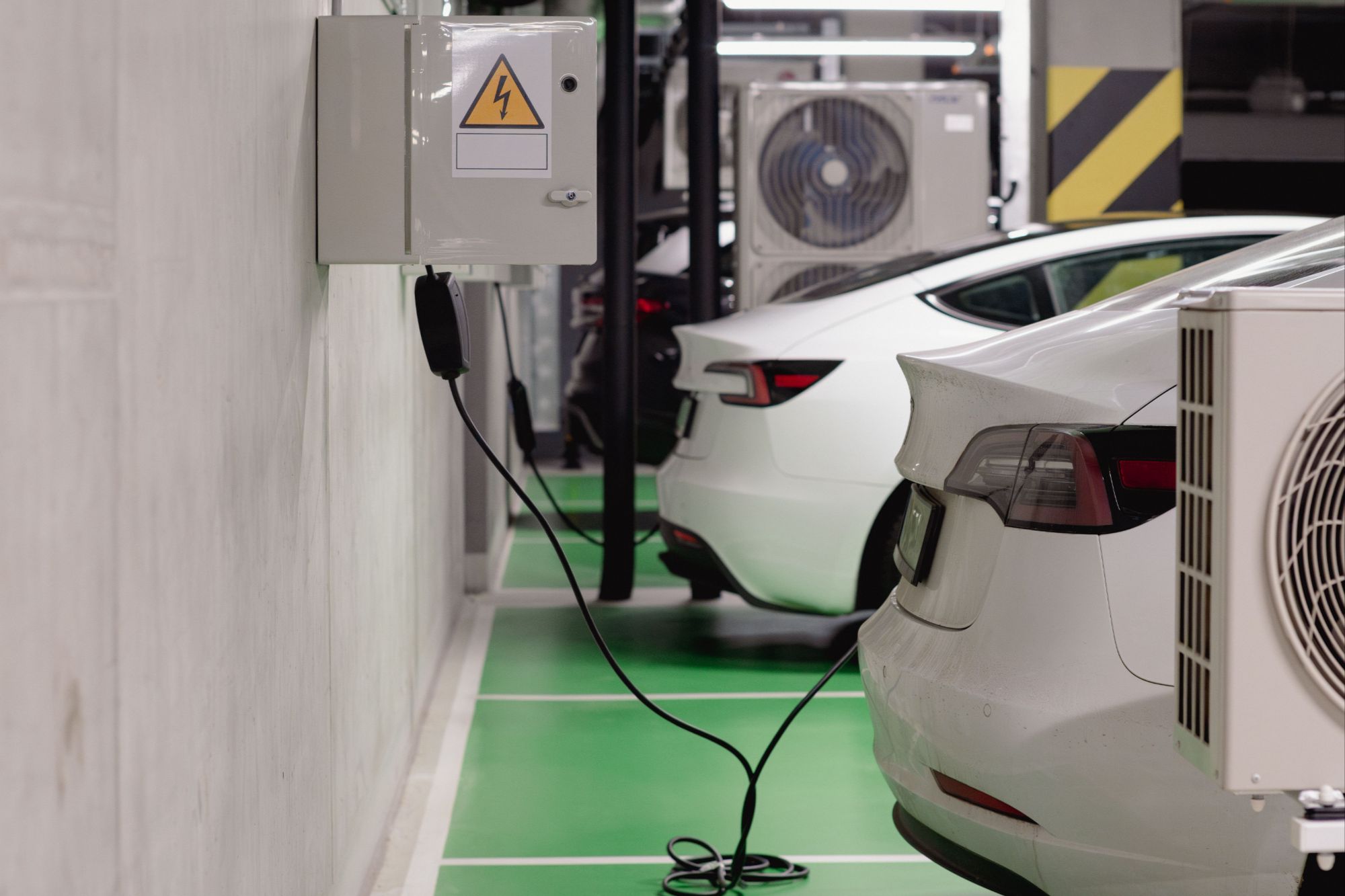 Multiple luxury electric vehicles charging at a Nevada Lake Tahoe residence