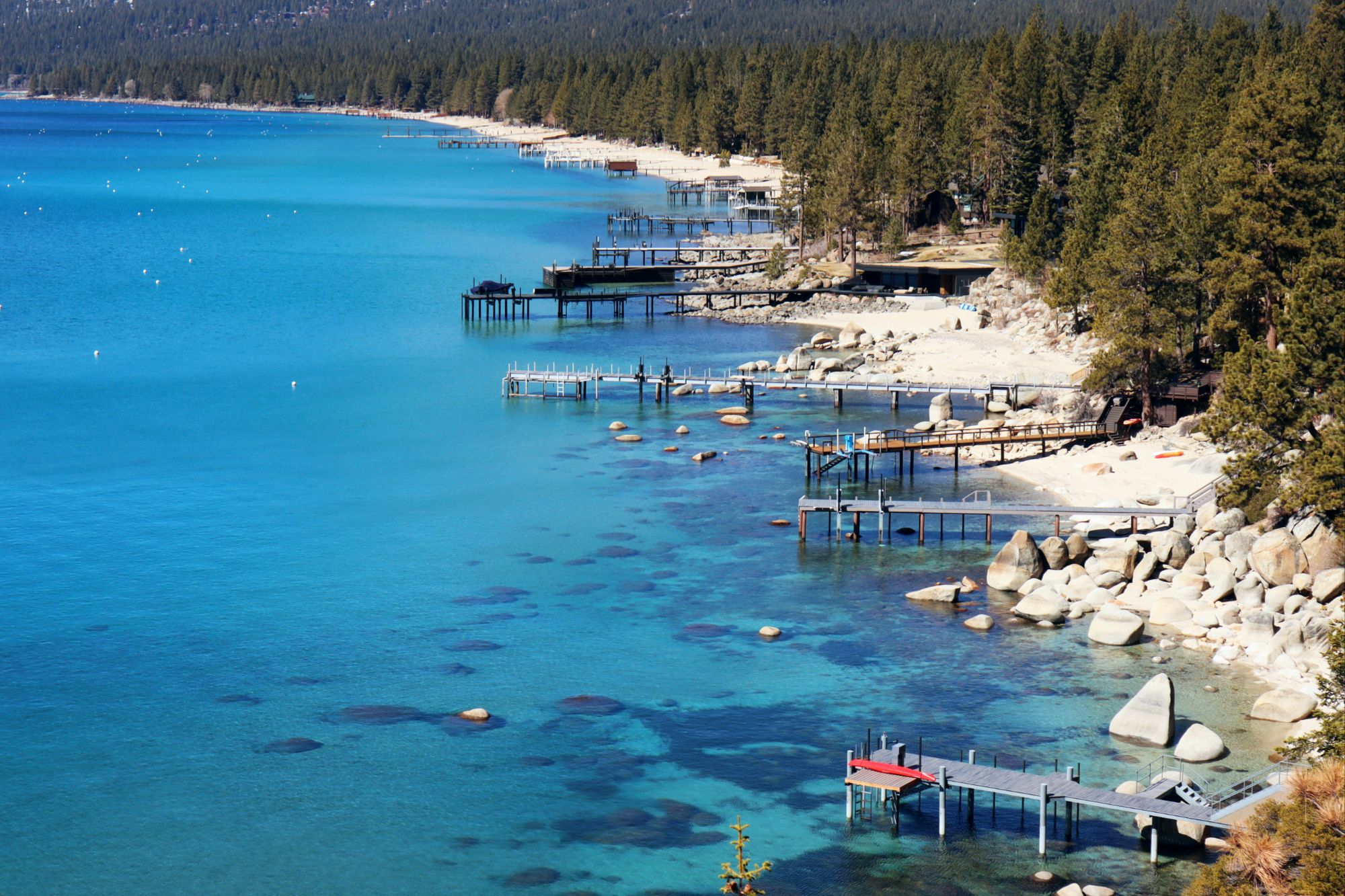Shared joint-use pier serving multiple Nevada Lake Tahoe lakefront properties