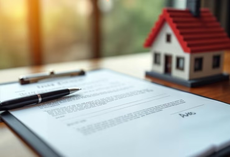 Pen on contract with AI house representing AI systems for business and real estate professionals