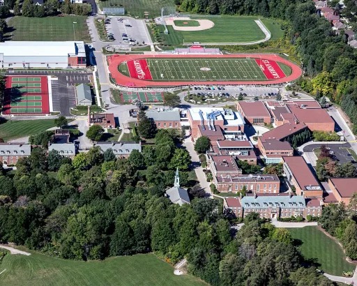 Aerial view of St. Andrew's College near Hills of St. Andrew in Aurora Ontario