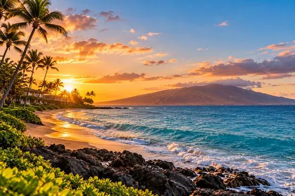 Tropical Sunset Beach with Island View