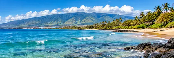 Tropical Beach Beneath Maui Mountains