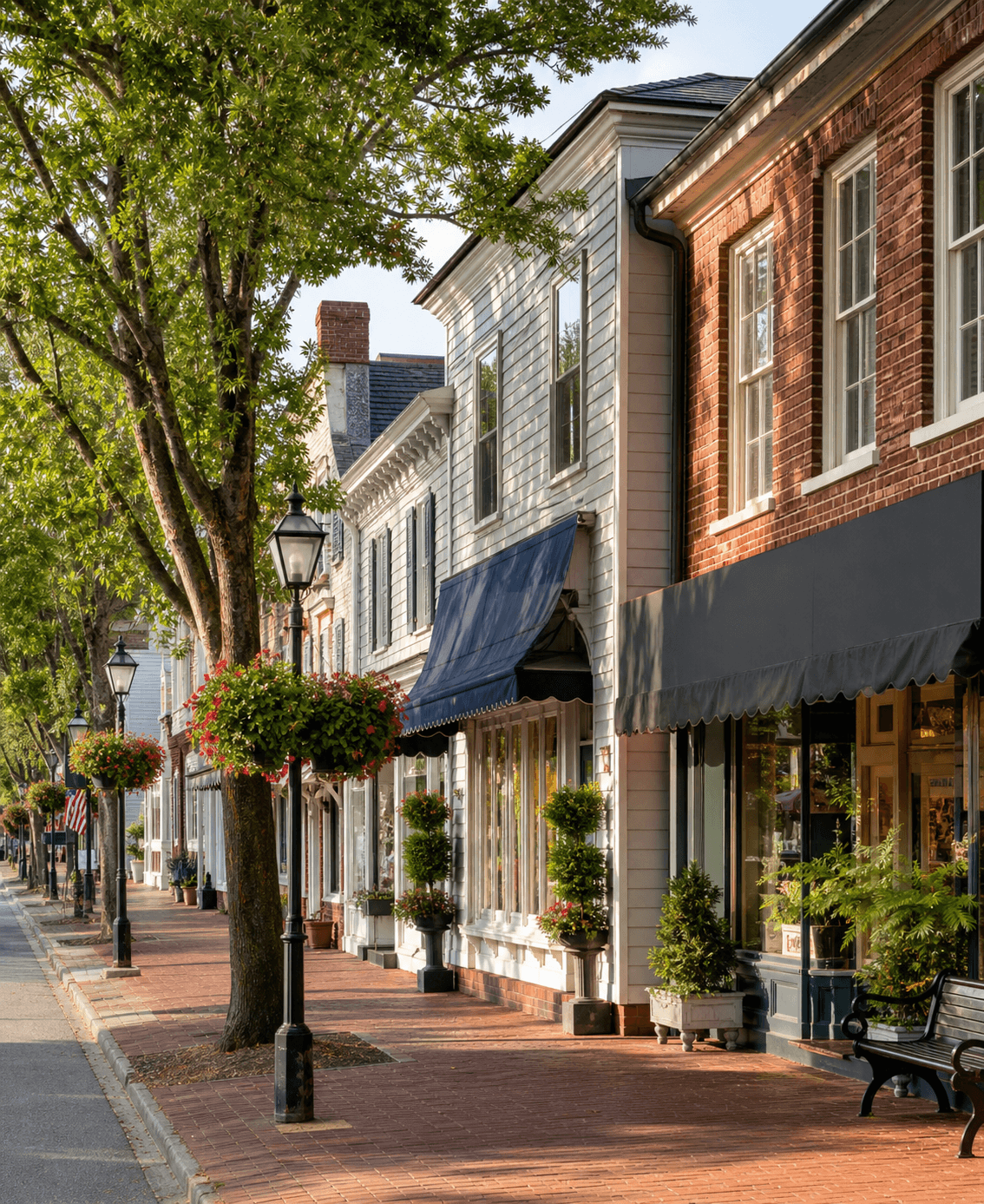 Historic small-town main street in coastal Virginia