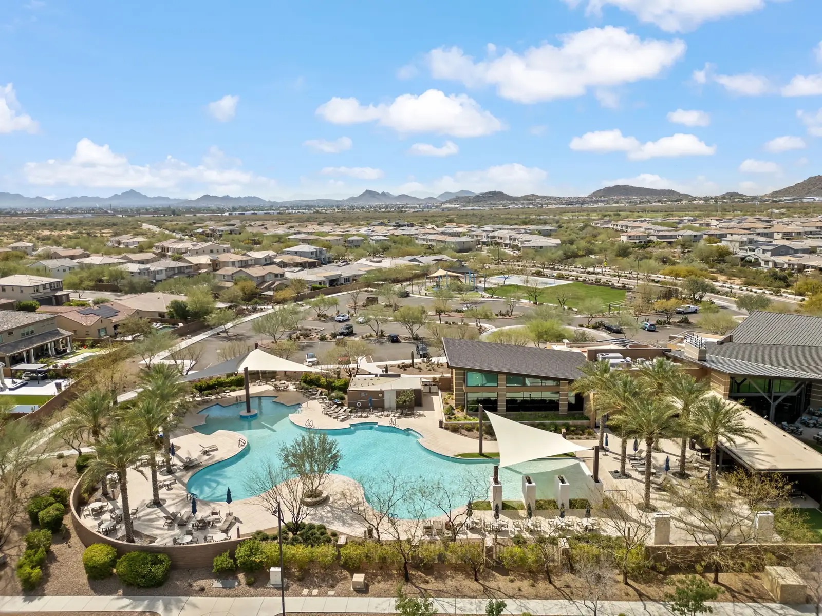 Desert Ridge Phoenix community aerial view with resort pool