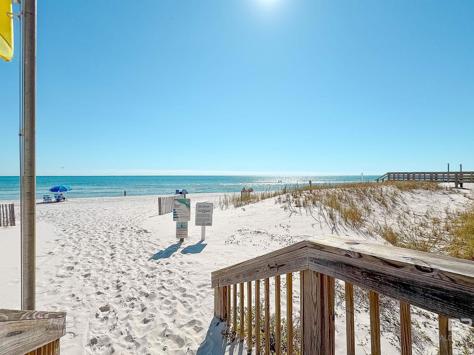 Sandy beach access path winding through coastal dunes and sea oats leading to the Gulf of Mexico shoreline